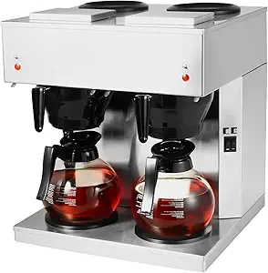 Restlrious Commercial Coffee Maker 24-Cup Drip Coffee Machine, Automatic Pour Over Coffee Brewer with 4 Warmer Pads and 2 Glass Decanter in 1.8L Capacity, Stainless Steel Cafetera Silver