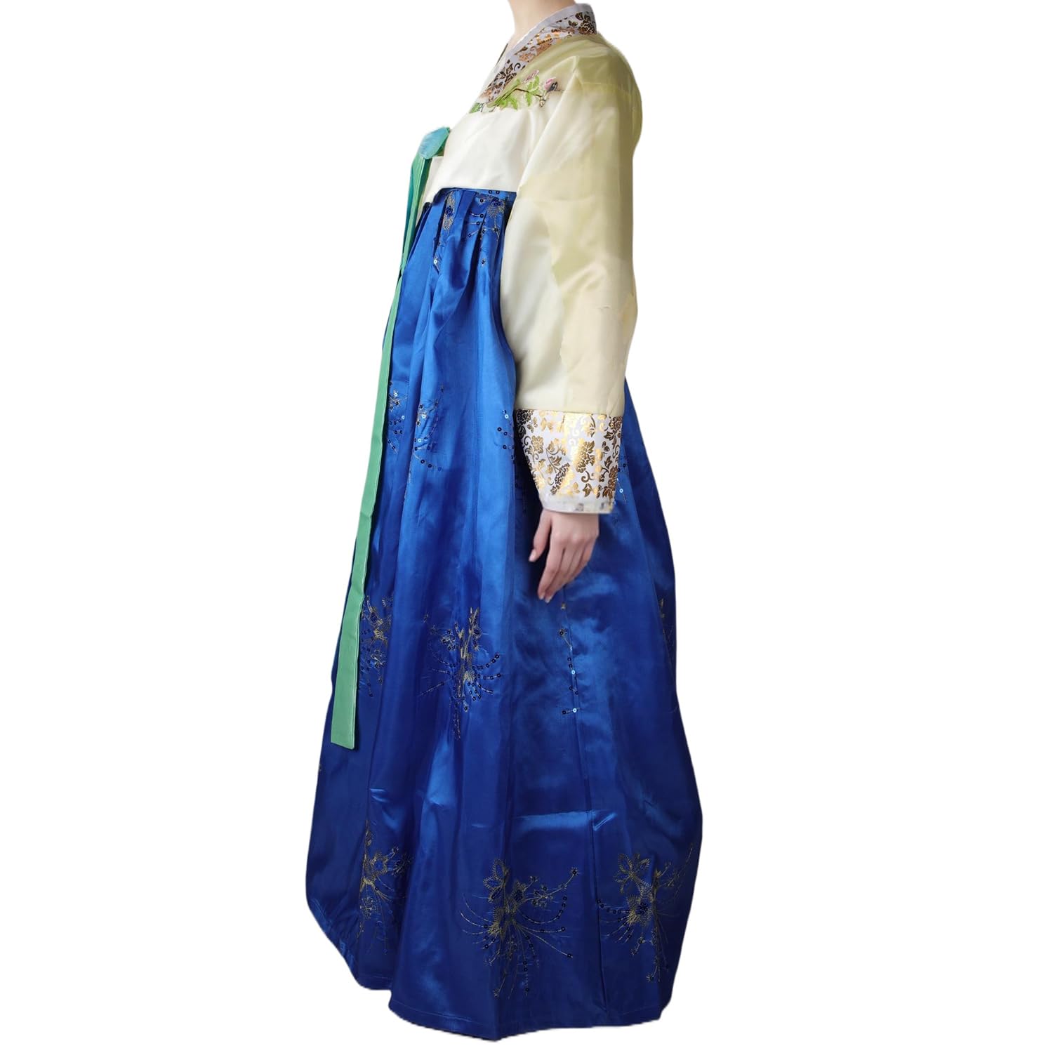Traditionelles Koreanisches Hanbok-Kleid für Damen, langärmelig, Palast, Hochzeit, Tanzkostüm, mit gestickten Blumendetails