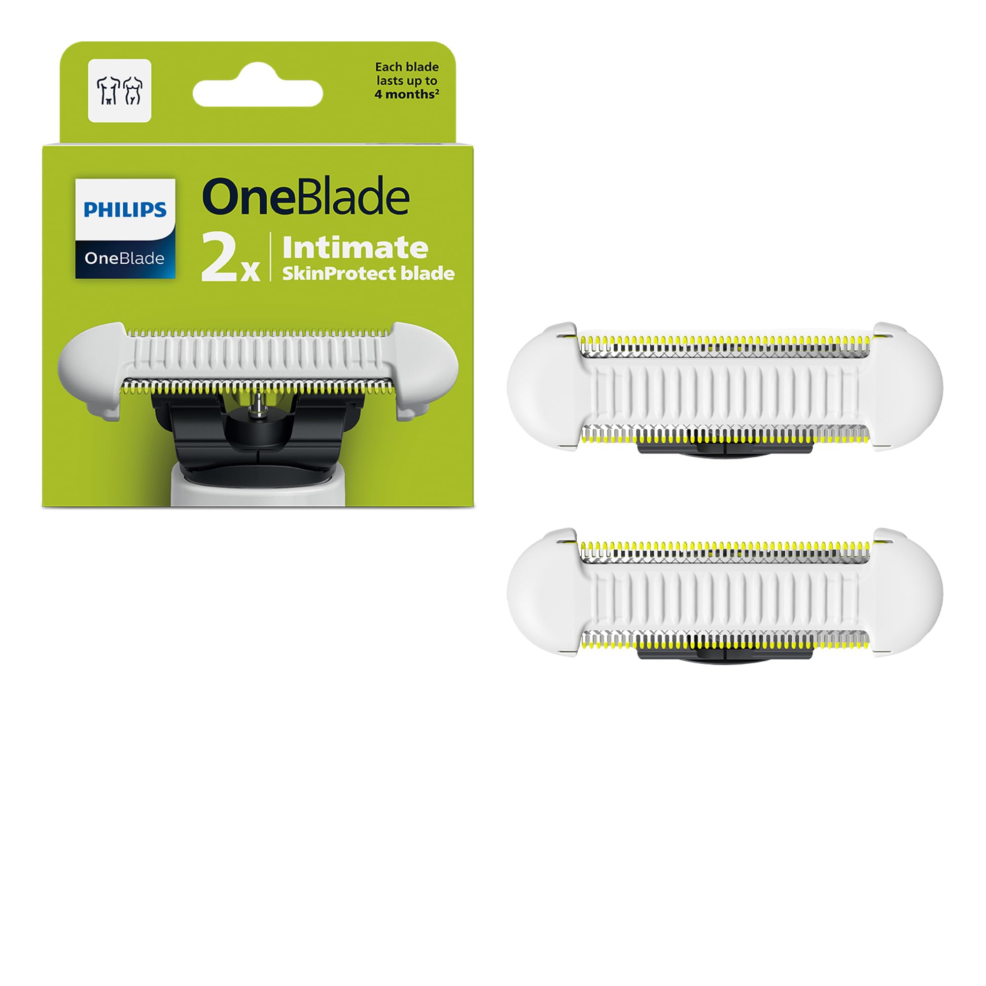 Philips OneBlade QP229/50 Skin Protect Ersatzklinge, für OneBlade Elektrorasierer und Trimmer, langlebiger Edelstahl, Trimmen und Rasieren mit extra Hautschutz, 2 Stück
