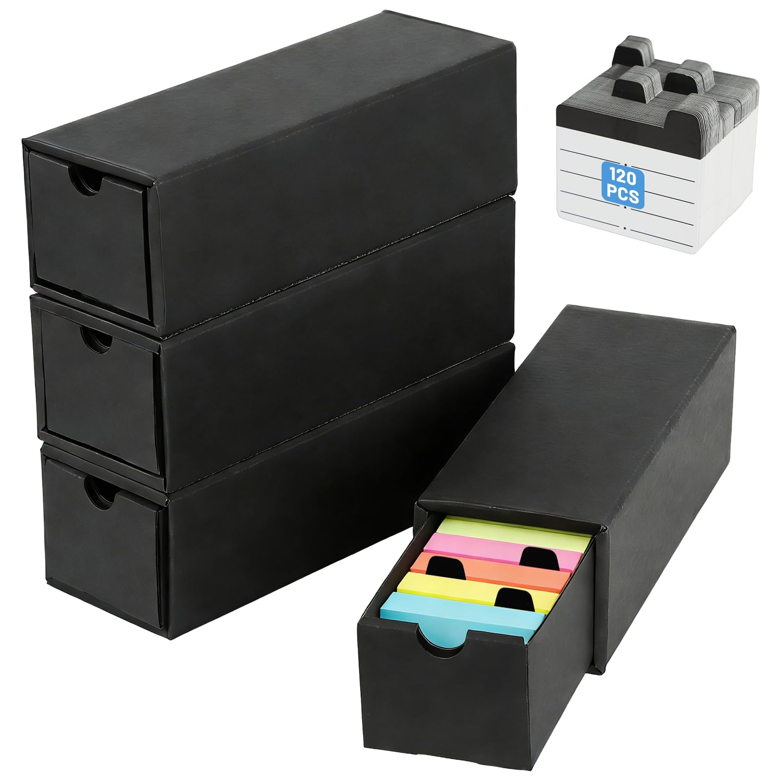 Yabound Index Card Box, Index Card Holder with Drawer, Recipe Box with 120 Dividers, Flash Card Holder for Office School Study (1, 5 x 6)
