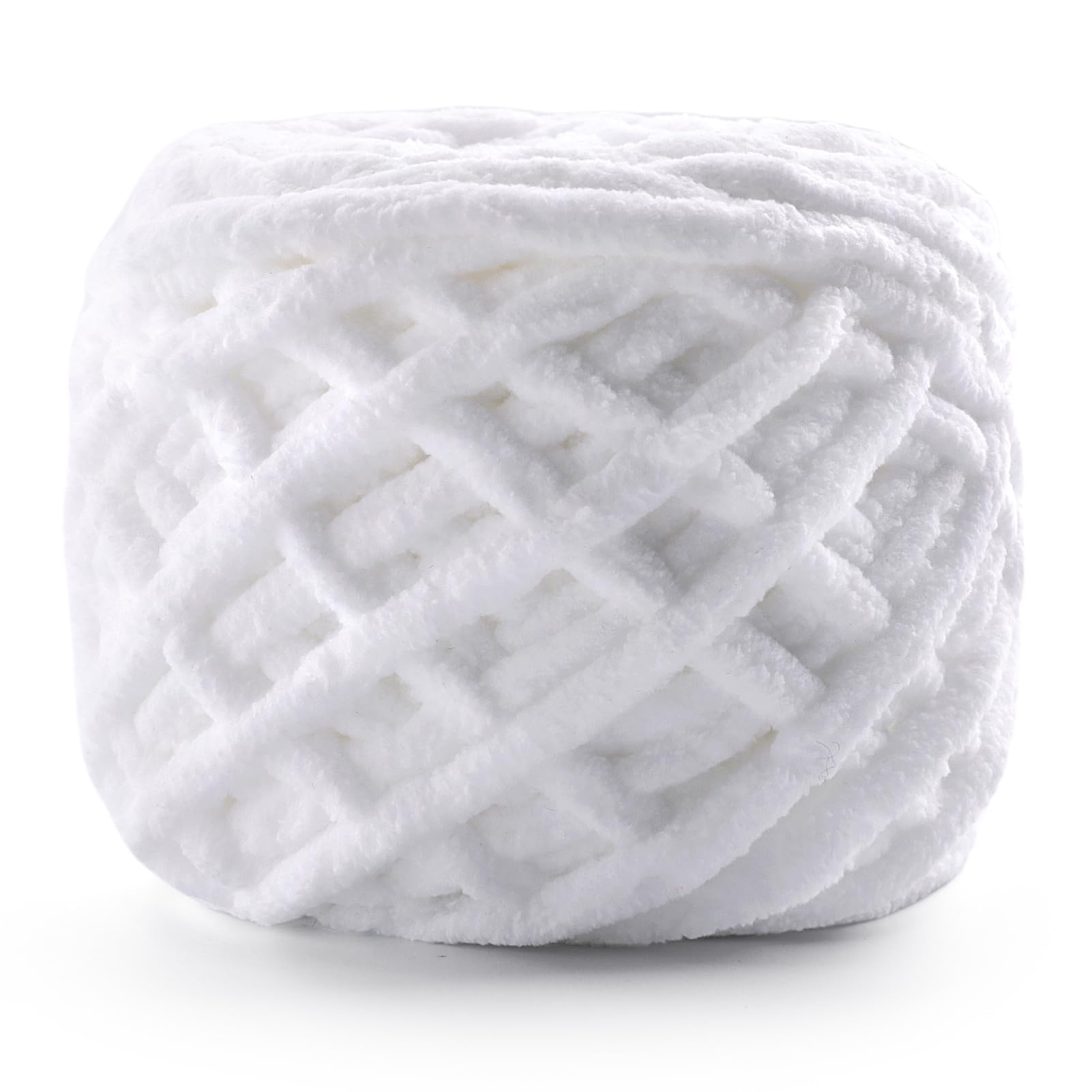 Chunky Chenille Yarn for Crocheting, Fluffy Baby Blanket Yarn for Crochet Sweater Shawl Scarf Gloves, Super Soft Amigurumi Plush Yarn 74 yds/3.5 oz (White)