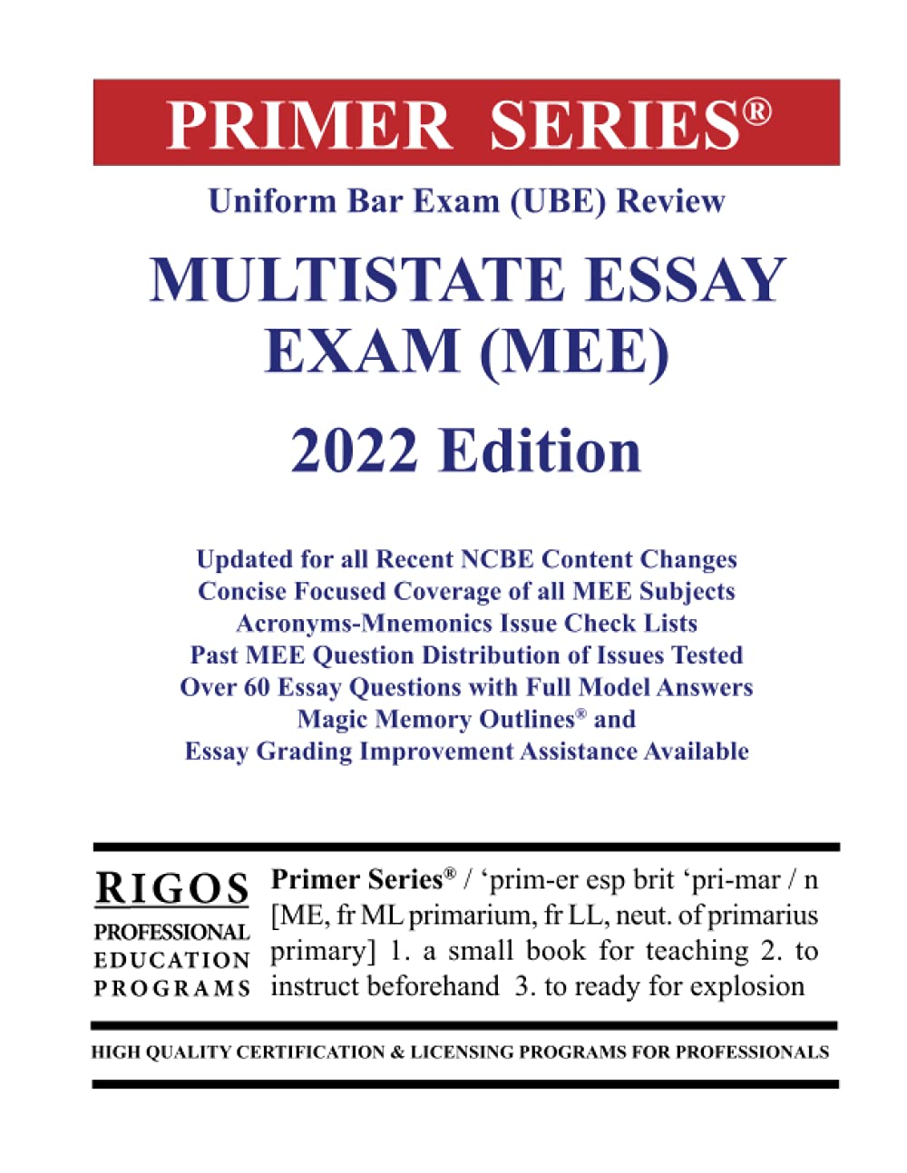 Buy Primer Series Uniform Bar Exam UBE Review Multistate Essay Exam 