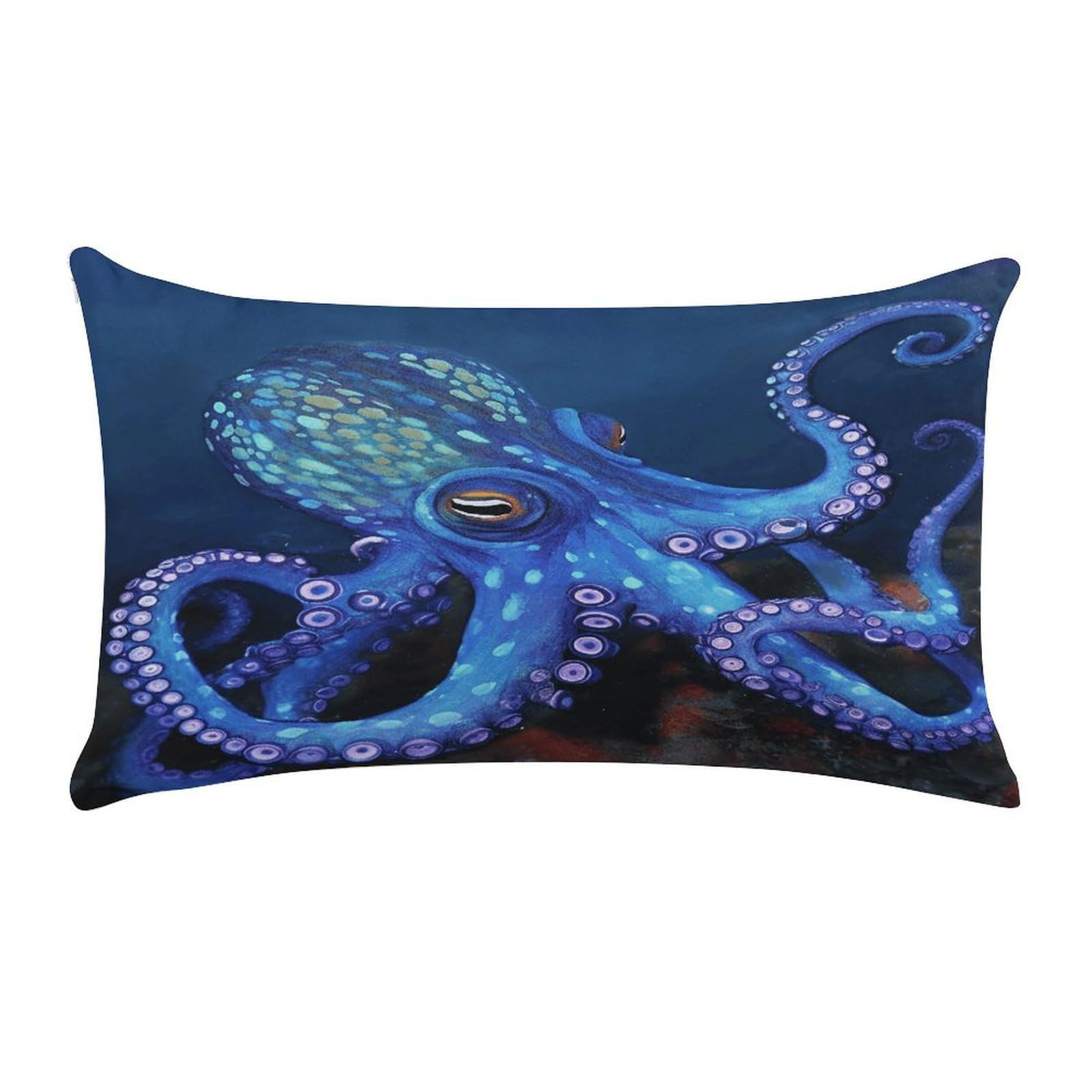 VstaDank Blue Octopus Throw Pillow Cover Rectangular Lumbar Throw Pillow Case Soft Farmhouse Accent Decorative Cushion Cases Short Plush Pillowcase with Zipper 12 X 20 Inch