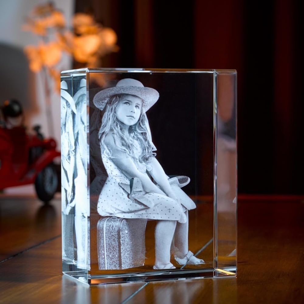 Cadres photo personnalisés en cristal gravé 3D vertical pour maman