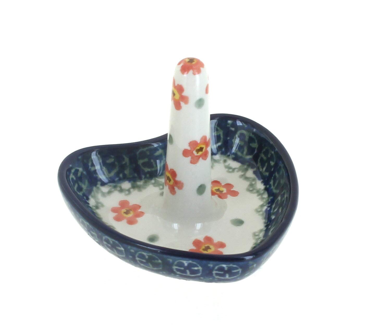 Blue Rose Polish Pottery Peach Posy Ring Holder