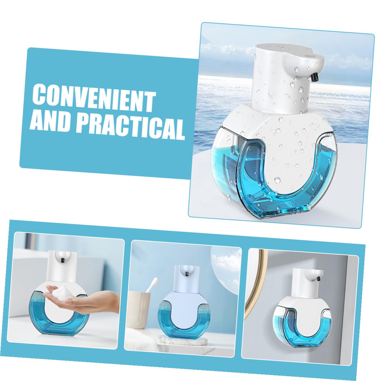 Dispenser di Sapone Automatico in Abs Sensore a Infrarossi Riutilizzabile 430ml Bianco 4 Livelli Regolabili per Uso Domestico da Tavolo o Parete