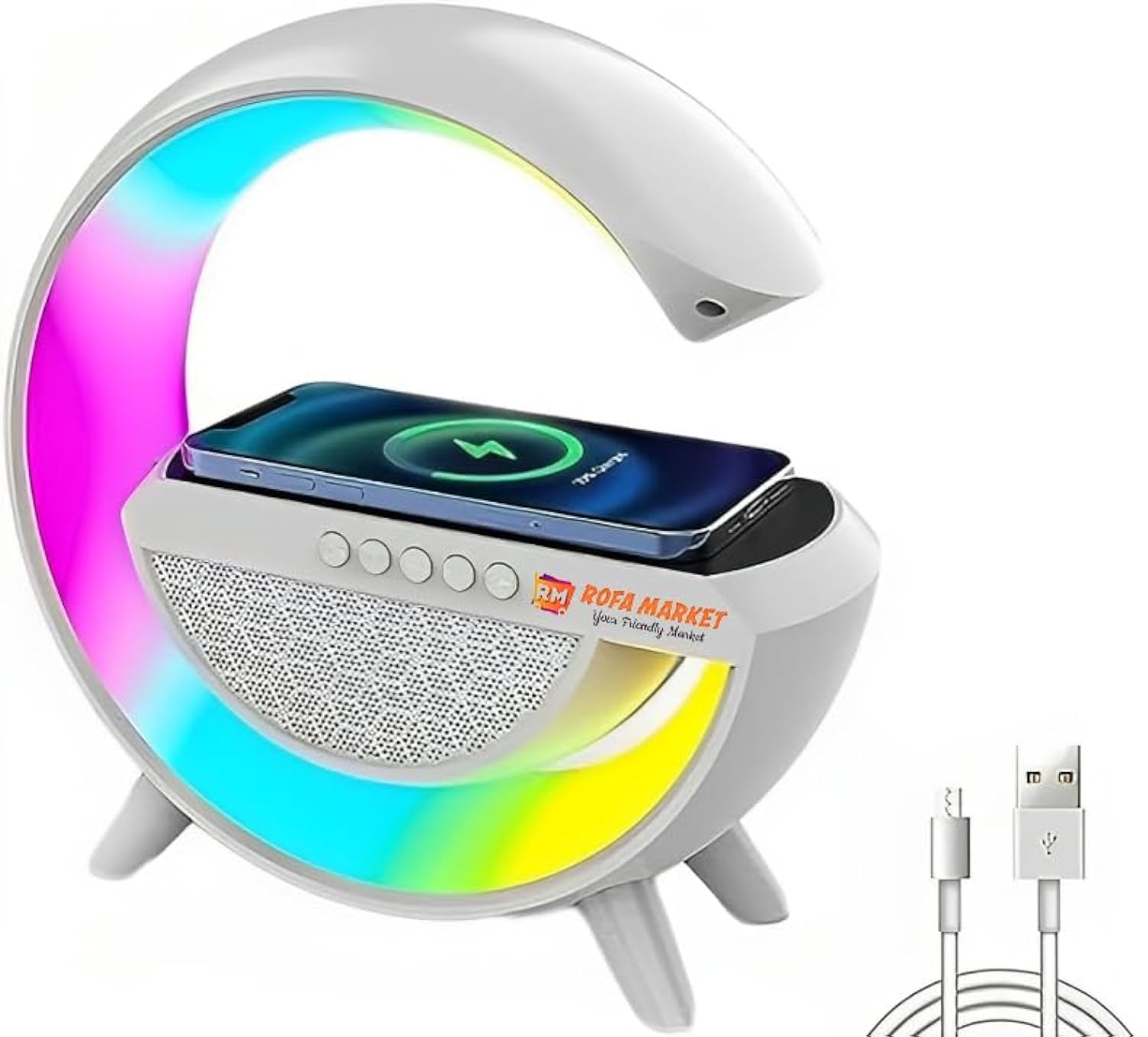 3-in-1 RGB Atmosphere Lamp: Color-Changing Mood Light, Wireless Charger, Bluetooth Speaker, and APP Control for Bedroom and Party Ambiance, Desk Lamp Bedside RGB Night Light