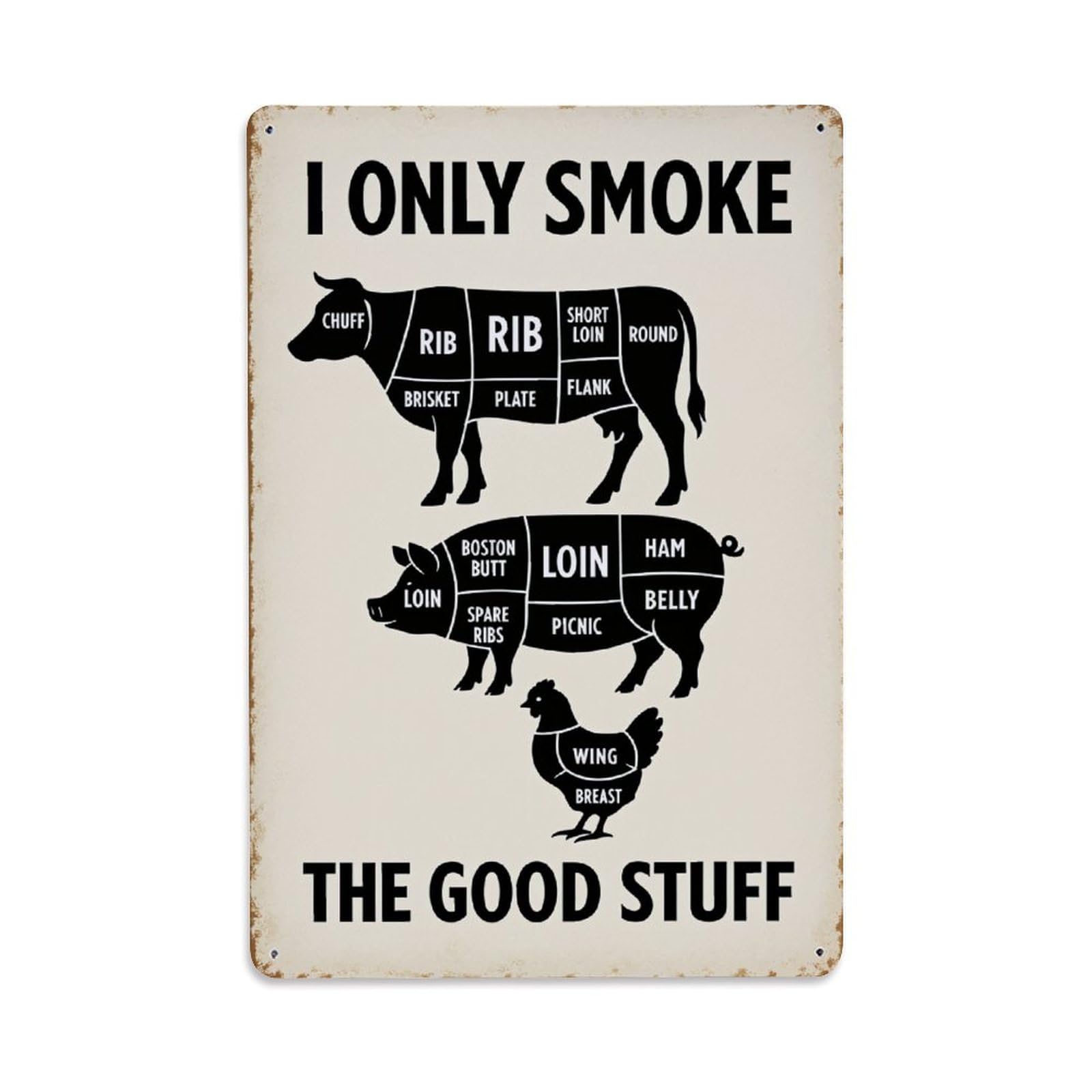 Enderetf Vintage Meat Cuts Smoking Guide Art Tin Sign Metal Poster, Home Bar Garage Man Cave Cafe Indoor & Outdoor Wall Decoration 8X12inches