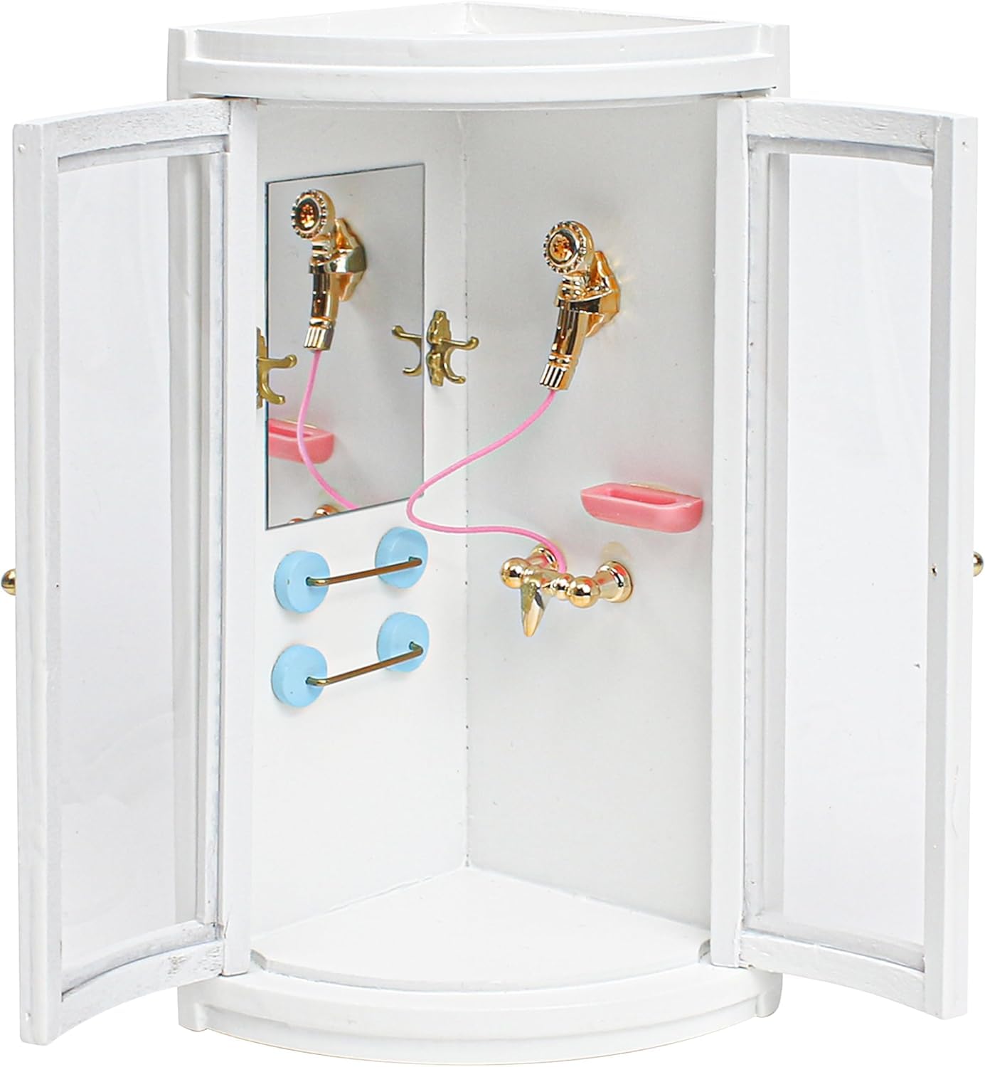 Dollhouse Furniture Bathroom Shower Room, 1:12 Scale Modern Mini Accessories, Doll House Corner Shower Enclosure, Miniature Accessory Dolls Supplies Simulation Wood Realistic, White (3.8x6.5 inches)