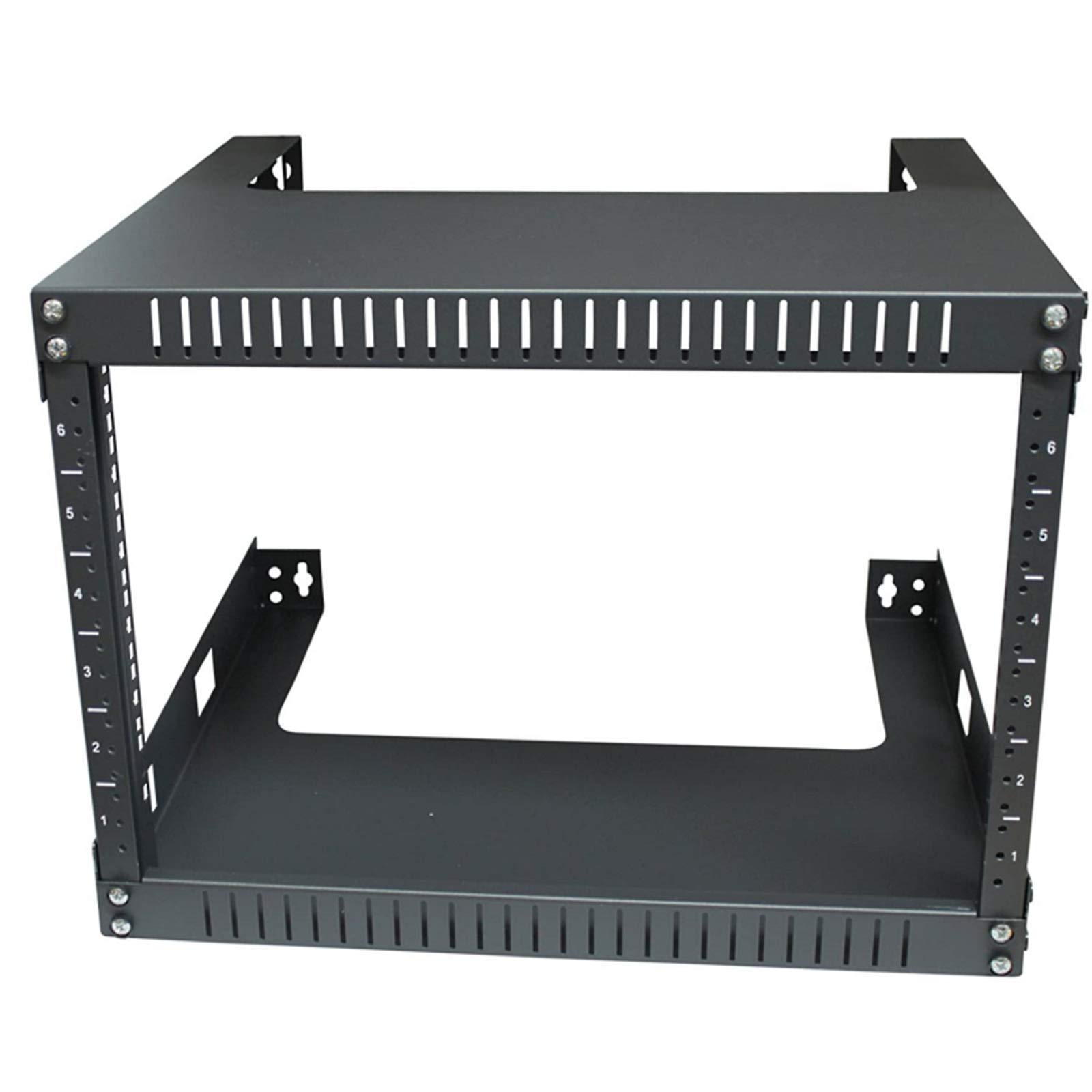 TECHTOO Wandhalterung mit offenem Rahmen, 48 cm (19 Zoll) Server-Equipment-Rack, robust, Netzwerk-Ausrüstung, 45 cm (17,75 Zoll) tief, Schwarz (06U)