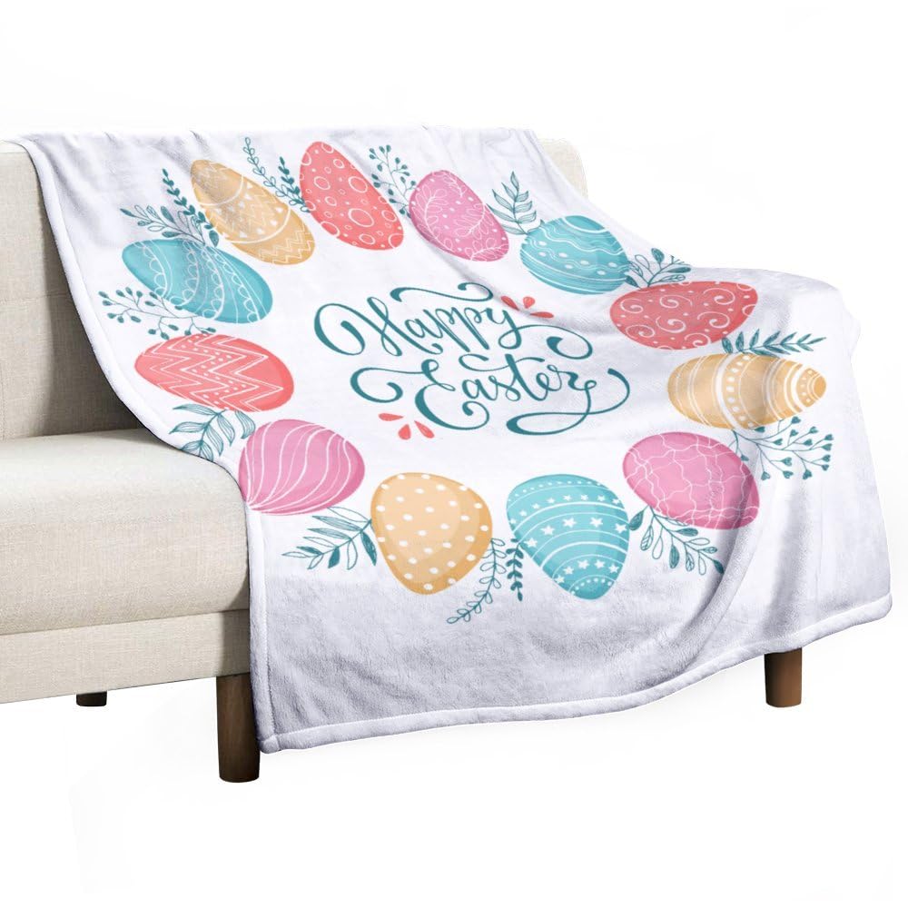 NIBABA Celebrate Happy Easter Eggs Blanket Throws, Soft Fleece Blankets for Men, Women, Boys, Girls, Cozy Plush Comfy Microfiber Throw Blanket for Couch Sofa Bed Chair 40x50inch (100x125cm)
