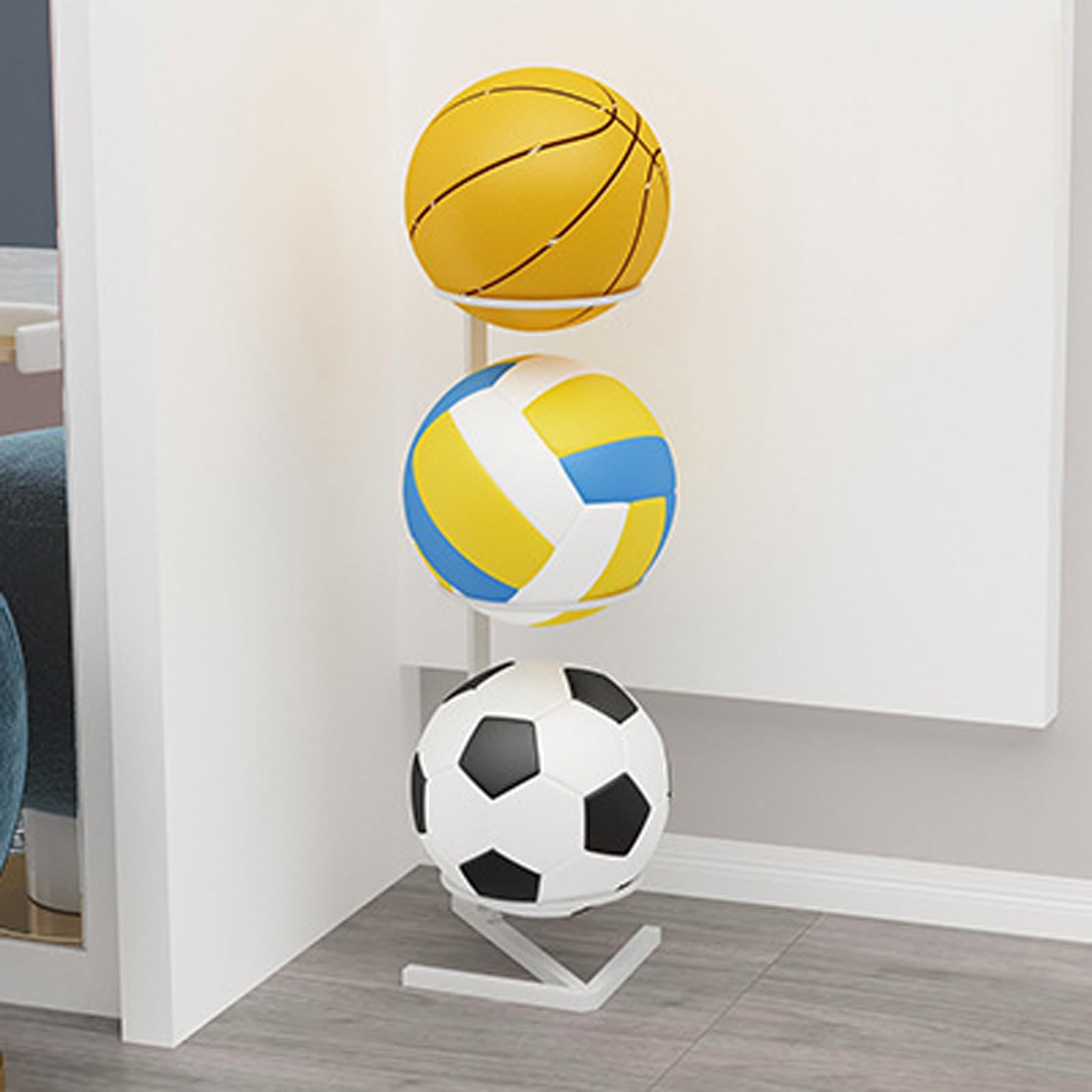 Supporto verticale per palloni da calcio e basket, organizer sportivo da garage e espositore per interni, supporto rimovibile per una facile conservazione