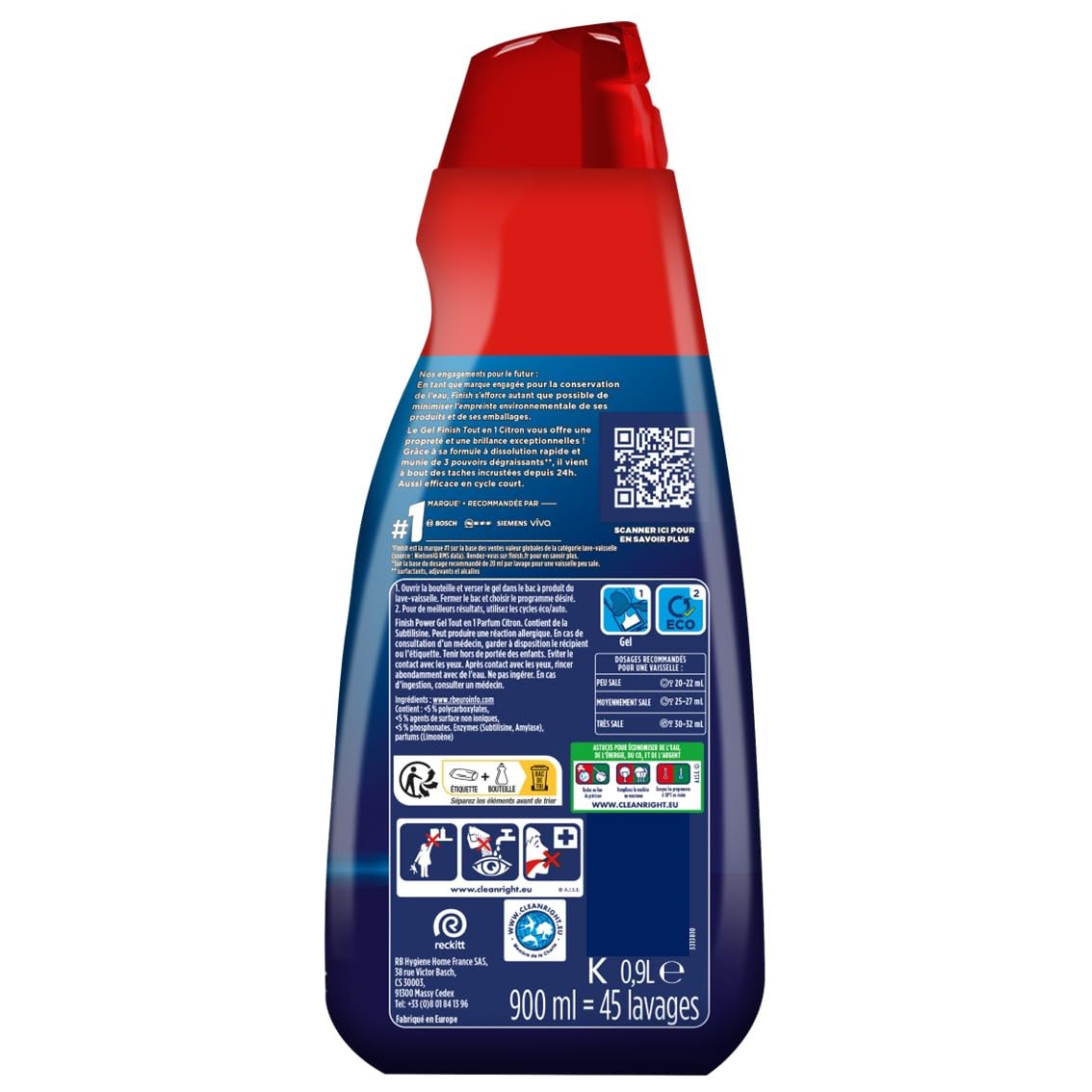 Finish Power Gel Tout en 1 Citron - Détergent Lave-vaisselle lot de 5 x 0,9L