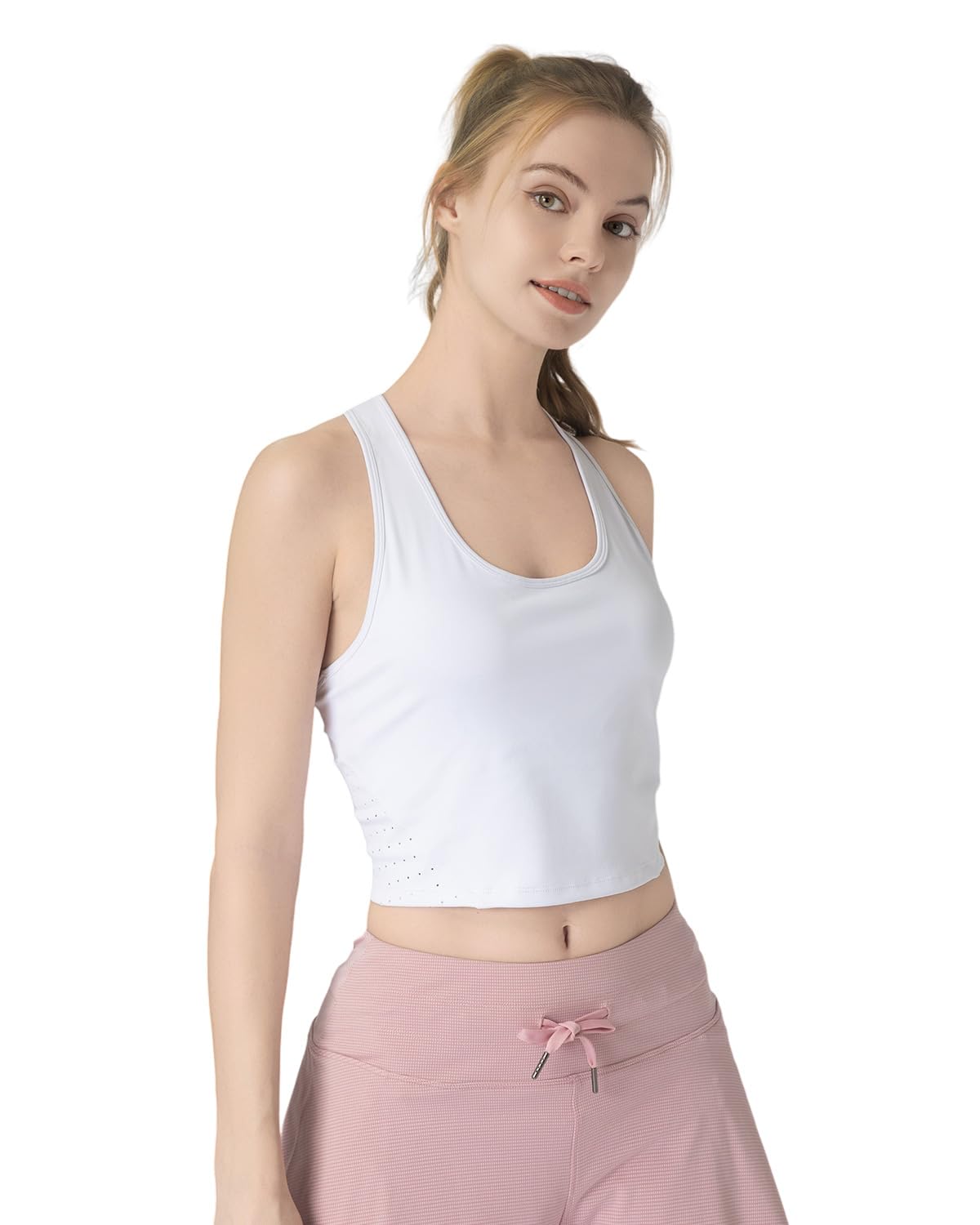 Photo 1 of ***Missing pad on one side***Women's Cropped Bra Top - Built-in Removable Cups, Perforated Back Panel, Moisture-Wicking 4-Way Stretch Fabric***Missing pad on one side***