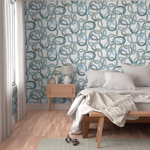 Miniatura 5 de Spoonflower Removable Wallpaper Swatch - Watercolor Rings Blue Rings Modern Graffiti Circles Ovals Ocean Nautical White Background Custom Pre-Pasted