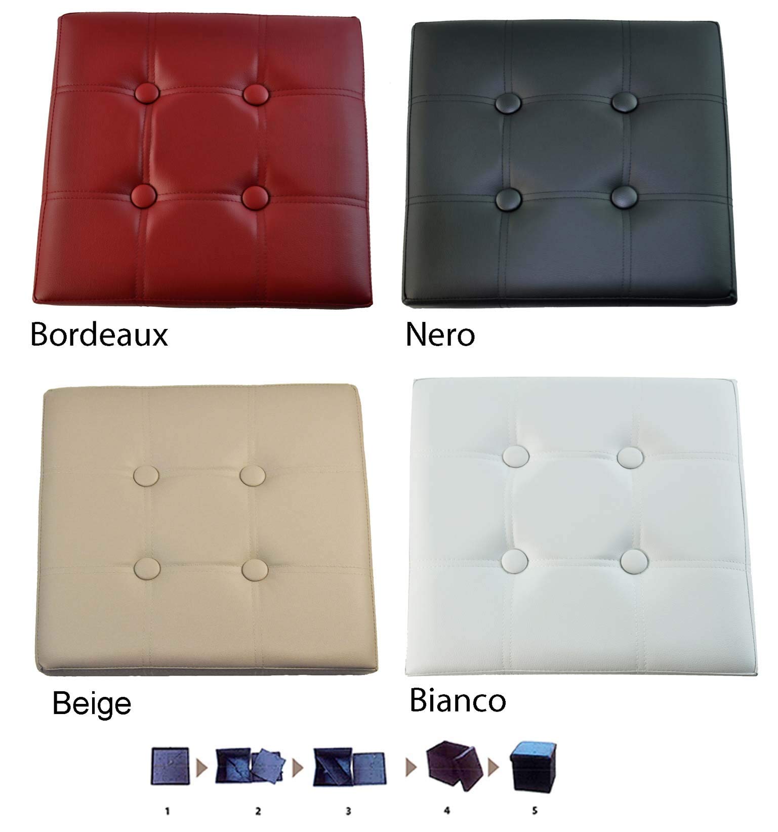 Casatessile Ecopelle Pouf Contenitore Tinta Unita Big 50x50x50 cm. Pouf Poggiapiedi Contenitore Grande XXL - Nero