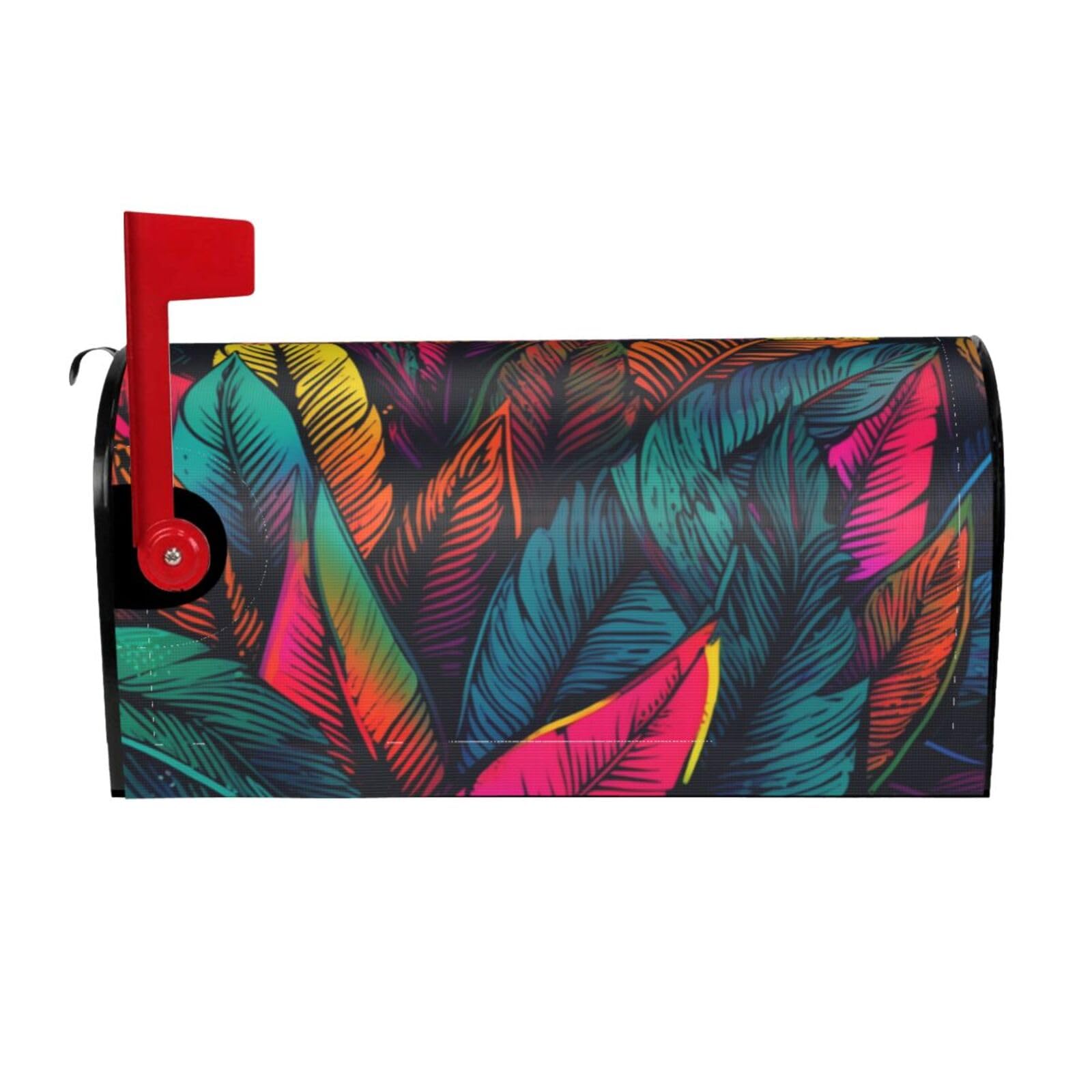 Colorful Tropical Leaves Pattern Mailbox Covers Magnetic Wraps Post Letter Box Cover Garden Home Decor 25.5x21 in