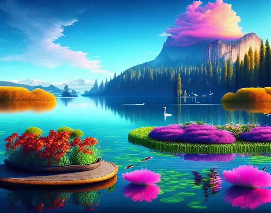 Poster lac et jardin flottant SERENDIPITP toile 58x90 cm pour salon