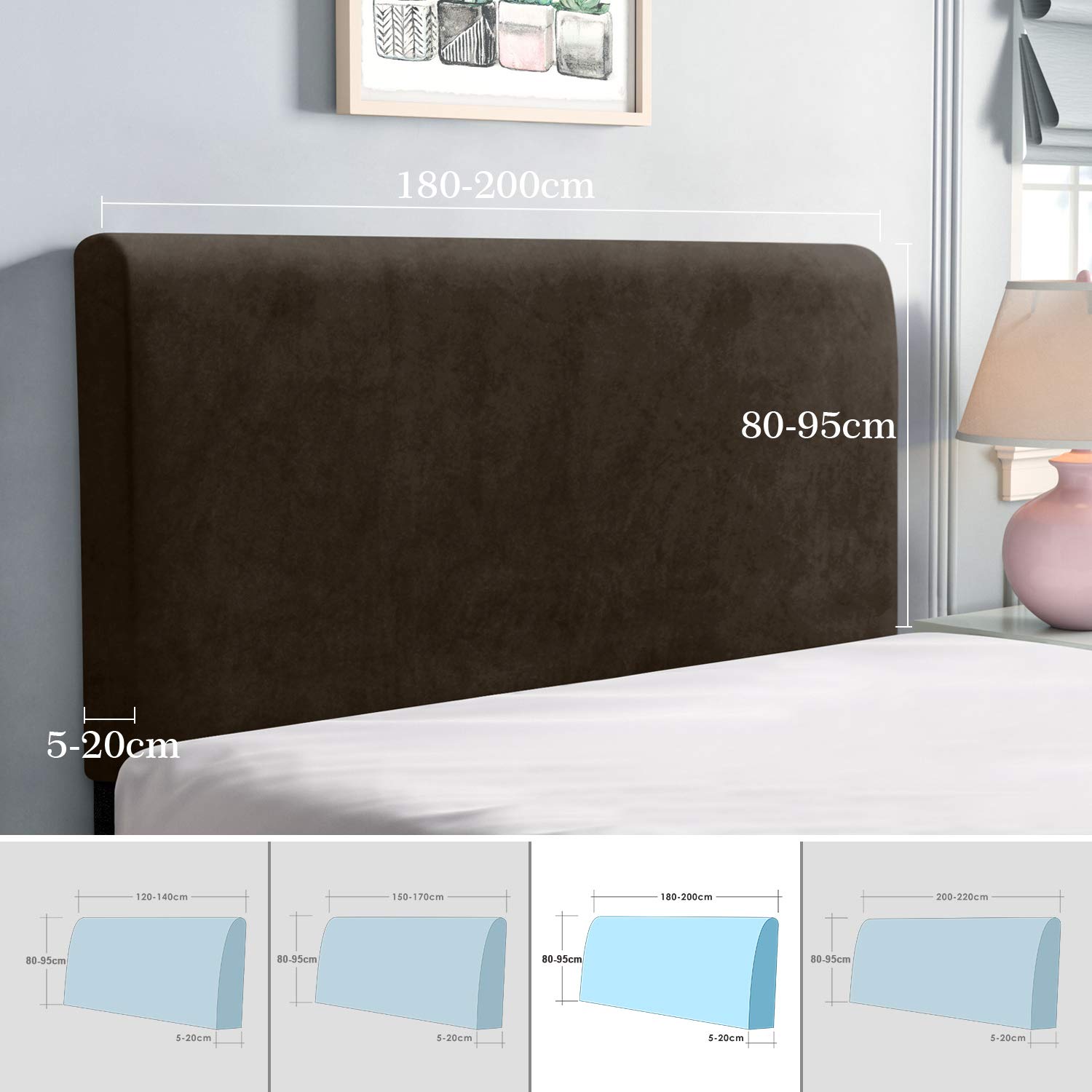 TAOCOCO Copertura per Testiera per Letto, Fodera Elastica Protezione, Protezione Elastica a tinta unita (Marrone, 180-200cm)