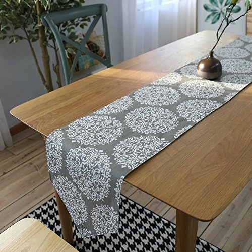 ColorBird Gray Medallion Table Runner Cotton Linen Runners for Kitchen Dining Living Room Table Linen Decor (12 x 86 Inch)
