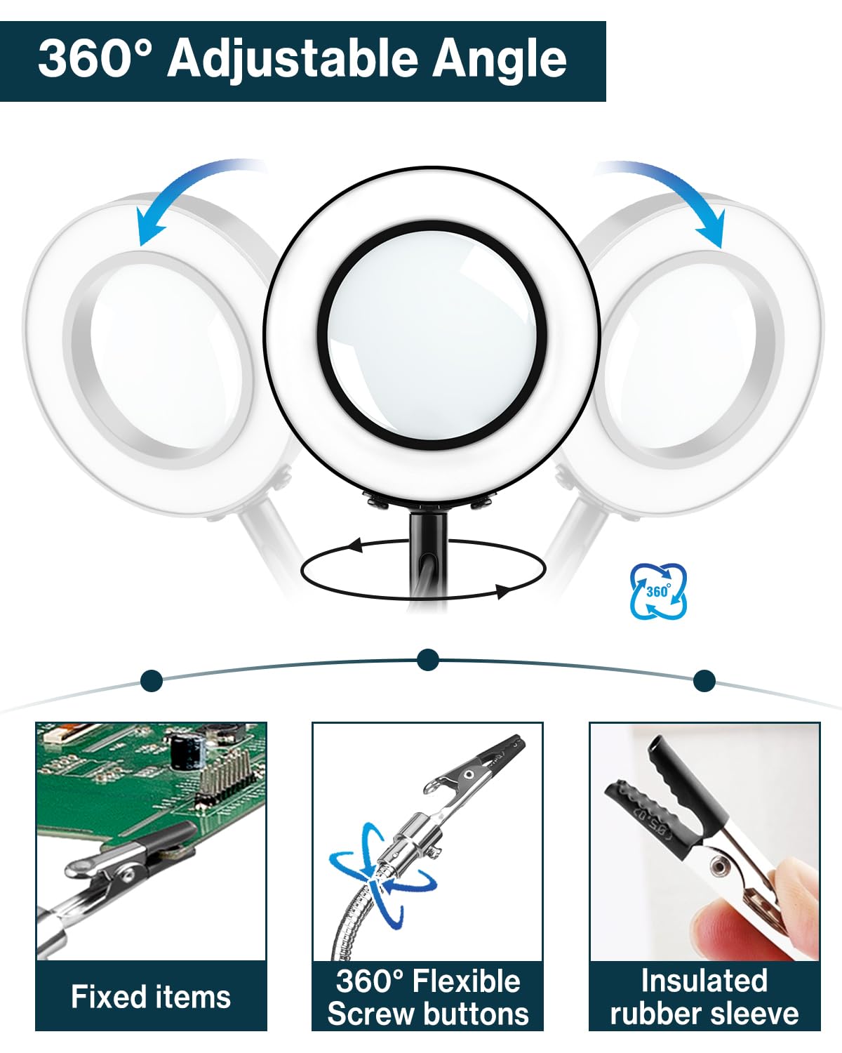 Lytool Troisième-Main-Soudure-Aider Les Mains Station de Soudage avec Lampe Loupe 3X LED à Intensité Variable Main d'Aide à Souder Flexible avec 4 Bras de Support pour les Réparations-de-Soudure