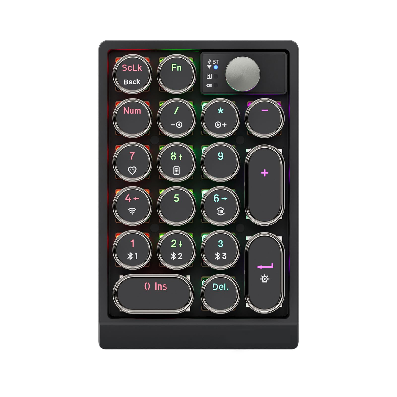 Pavé Numérique sans Fil, 19 Touches, 3 Modes, pavé Numérique Mécanique Rétro avec Rétroéclairage RVB, Bouton Multifonction, Touches Remplaçables à Chaud, pour Ordinateur PC