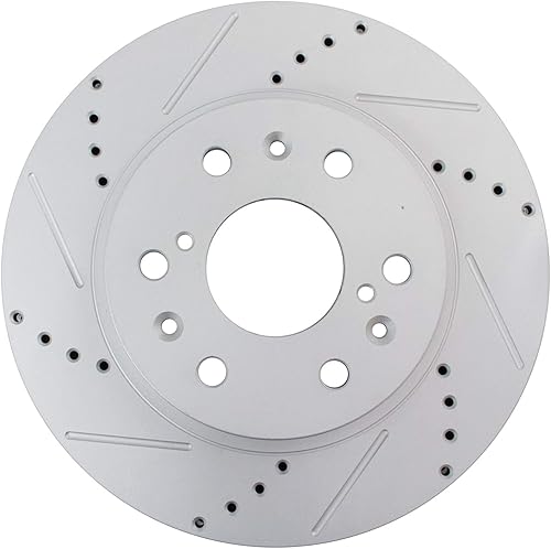 Miniatura 9 de TRQ Kit de pastillas de freno delanteras y rotores de cerámica con revestimiento en G de alta calidad, ranurado X perforado, compatible con 07