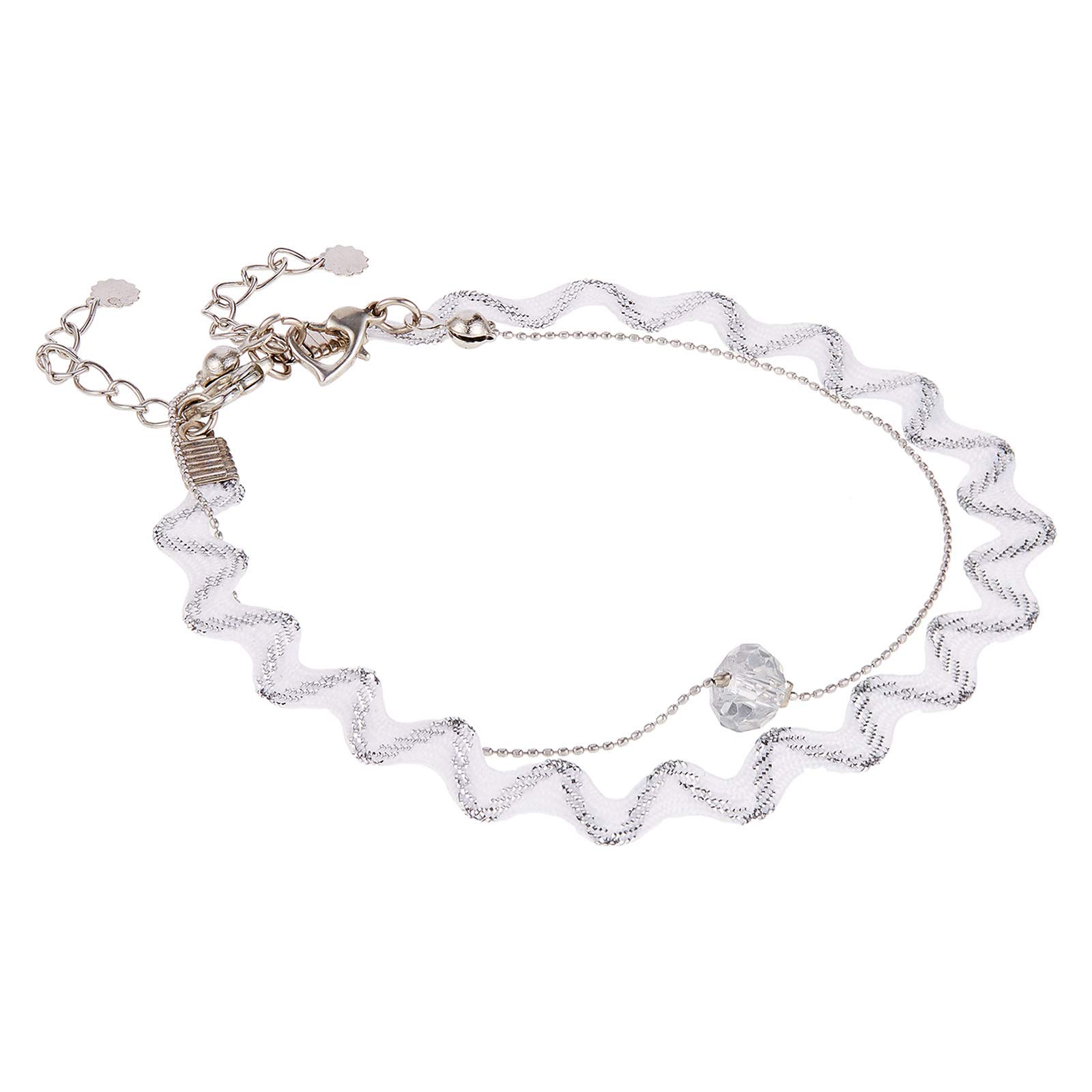 AlwanNew Silver Plated Set of 2 Medium Size Anklets for Women - EE3706FSLSM