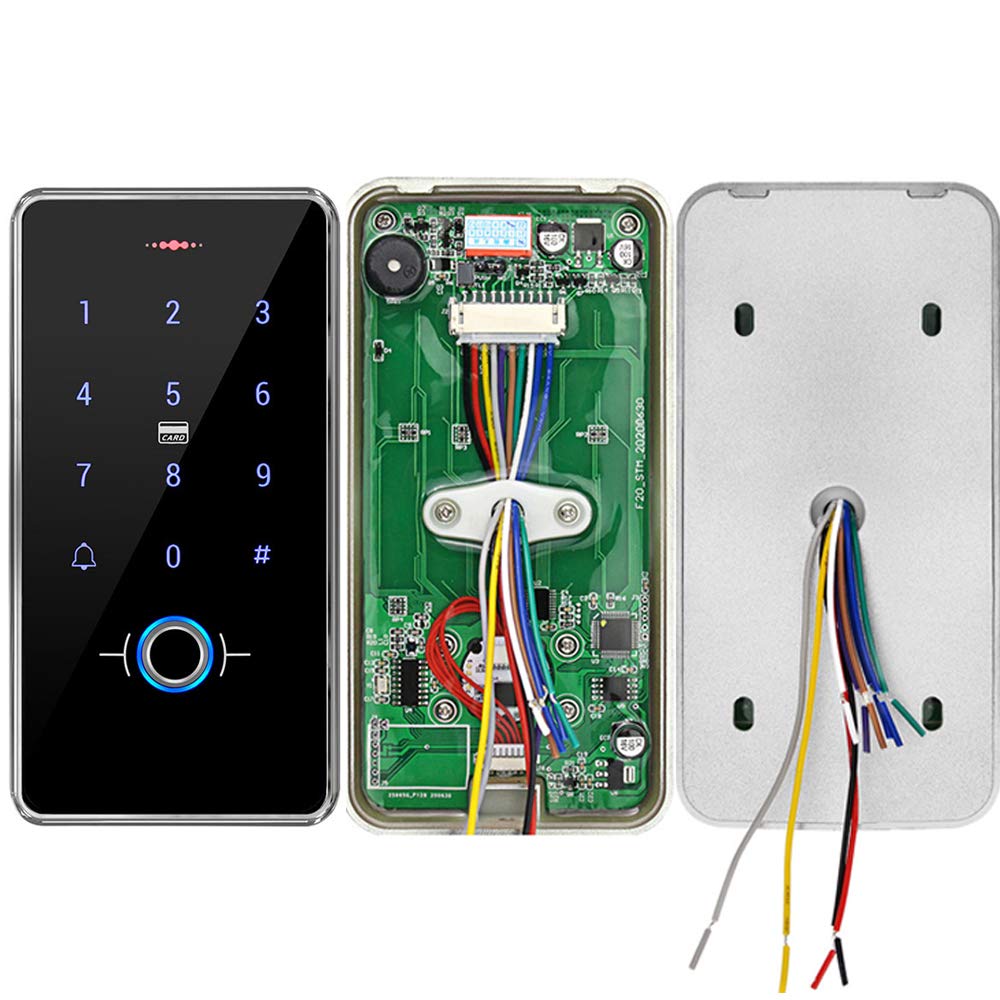 FTSTech Clavier de Porte Tactile à Empreinte Digitale Extérieure, Étanche IP68, Clavier de Lecteur de Carte IC 13,56 MHz, avec 10 Télécommandes Beues IC