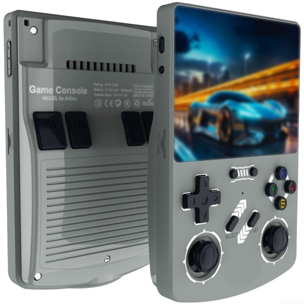 R40xx - Consola de juegos portátil de 128 g de capacidad, monitor de 4.2 pulgadas para sistema Linux para Arcade Fun para dos jugadores, color gris (negro)