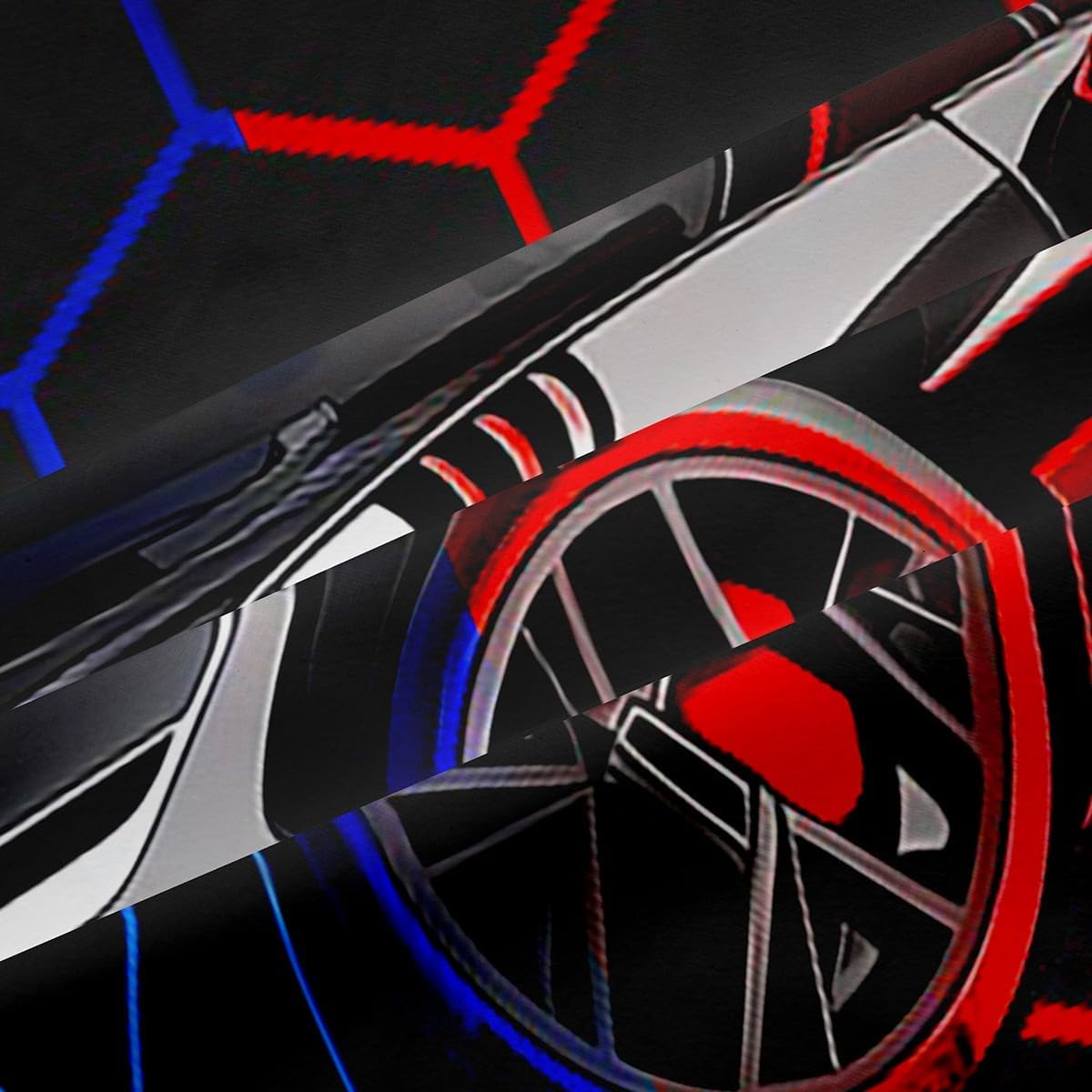 jejeloiu Kids Race Car Curtain (2 Panels, 52 x 84 Inch) Red Blue Honeycomb Blackout Shades for Boys Girls Teens Speed Sports Car Window Drapes Women Men Extreme Sports Room Darkening Curtain
