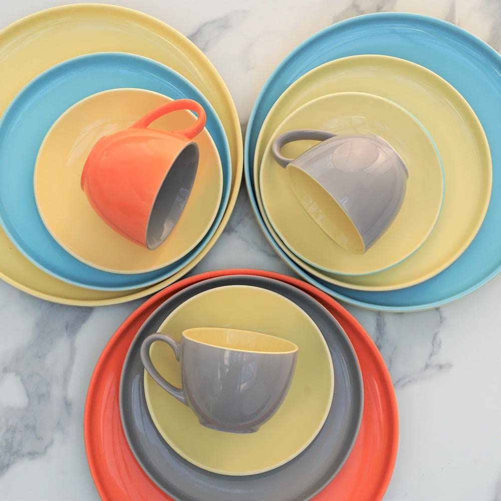VILLA ITALIA Serwis kawowy porcelanowy na 6 osób Zestaw filiżanek Filiżanka, Talerz deserowy do kawy lub herbaty BORNEO orange-grey-yellow-blue PC303-K