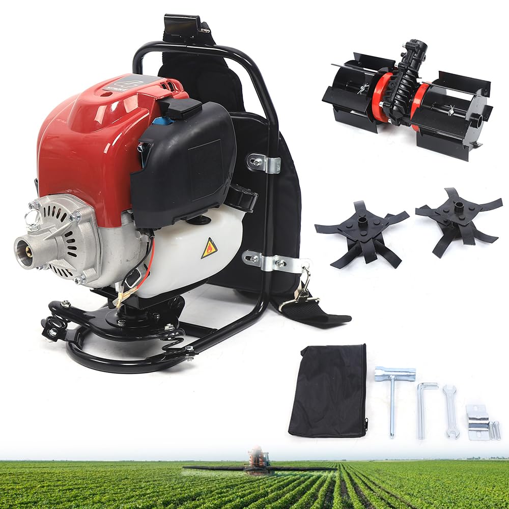 Mochila 3 en 1 de 4 tiempos, desbrozadora, desbrozadora de gasolina, desbrozadora para desmalezar, cosechar, limpiar y cavar tierras de cultivo, 1,0 kW (1,4 HP) 2800 rpm