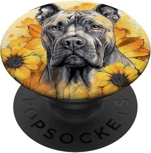 Presa Canario PopSockets PopSockets Estándar PopGrip Acuarela Perro Girasol