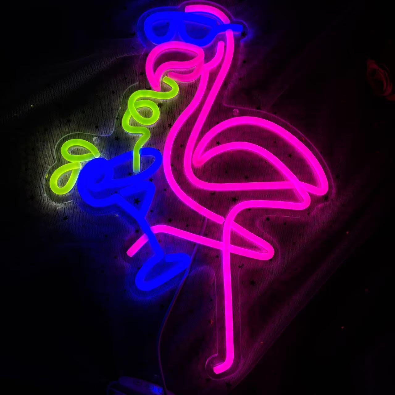 Xusdamyj Flamingo Neon Sign, Neon Light, Led Sign for Bedroom Flamingo Cocktail Sign, Pink, 40x20x1 cm / 15.8x8x0.39in - Image 3