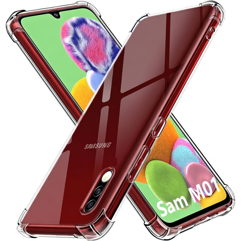 Image of Lustree Back Cover Transparent Case Compatible with Samsung Galaxy M01 | Clear + TPU Case with 4 Corner Air Cushion Protection & Camera Protection | Slim& Stylus Cover