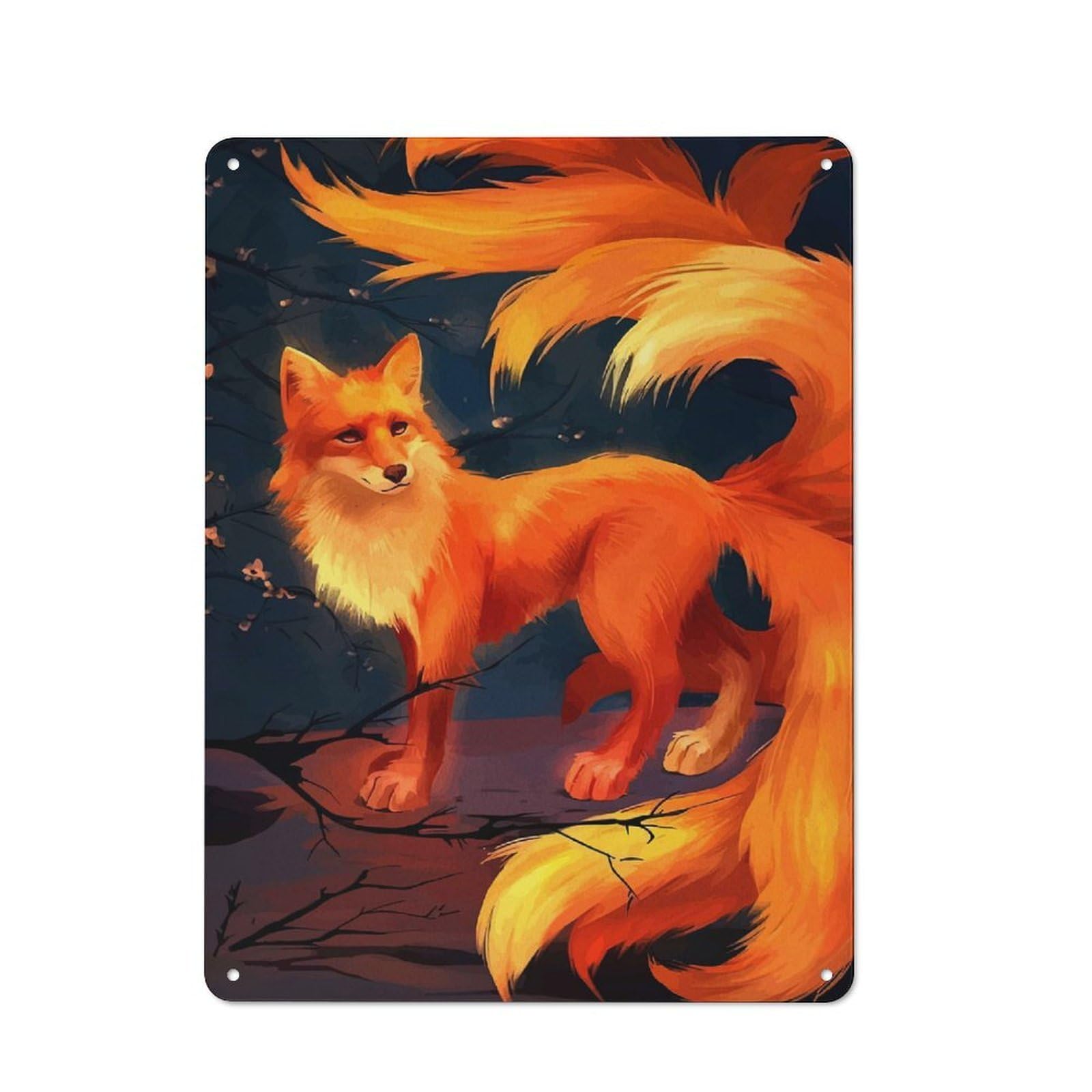 Junmoney Style-20 Vintage Tin Sign 40X30cm With Nine-Tailed Fox Digital Art For Bar Or Restaurant, Suited To Bar Decor Enthusiasts