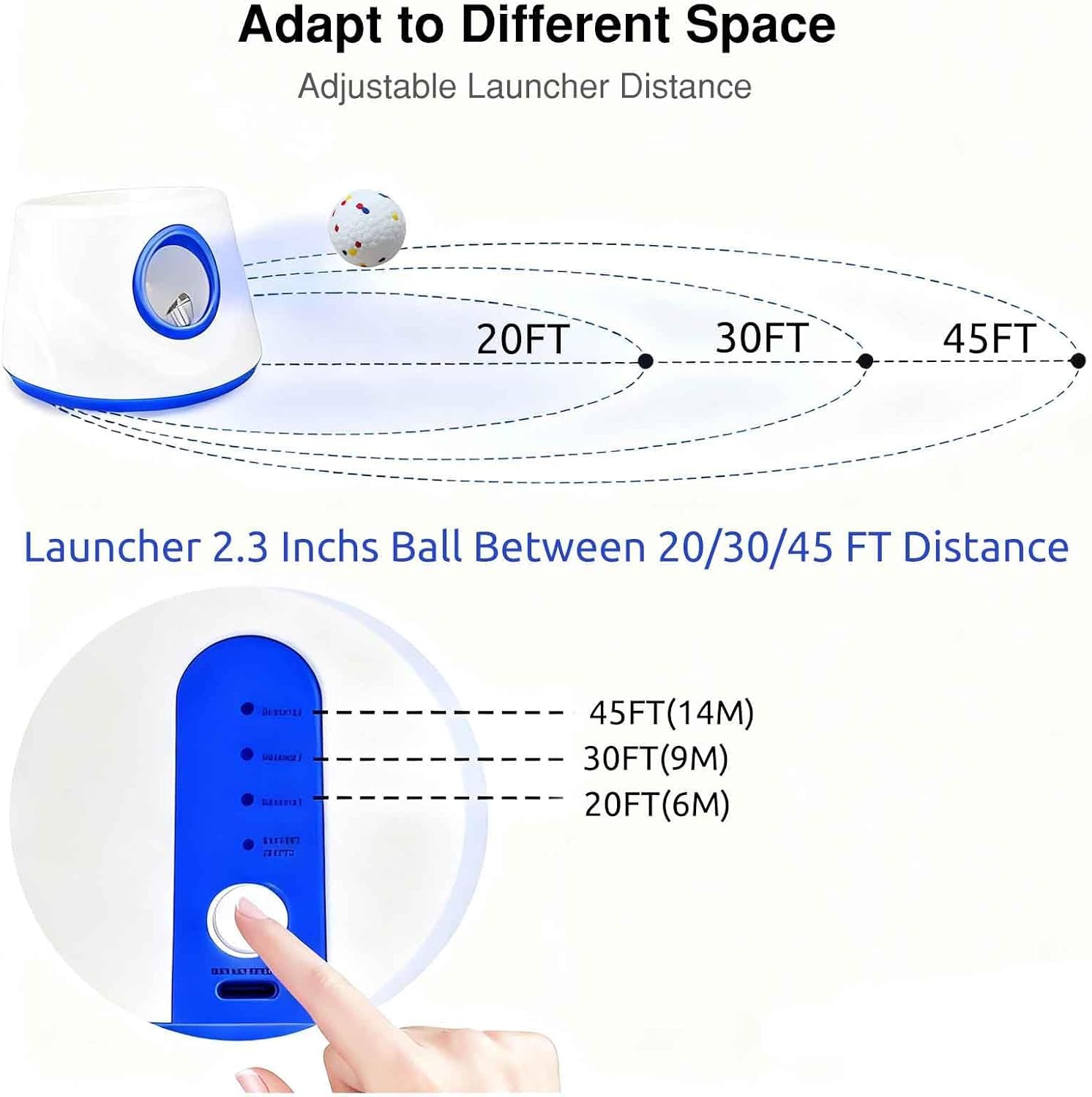 Lanceur automatique de balles pour chien, 3 distances réglables de 6 à 13 m, avec 6 balles ETPU de 5,8 cm, pour chiens de petite et moyenne taille, jouets interactifs d'intérieur et d'extérieur