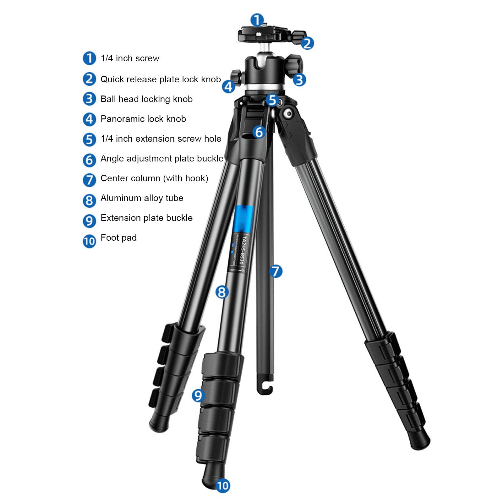 Treppiede per Fotocamera in Lega di Alluminio con Testa a Sfera, Colonna Centrale, Piastra a Sgancio Rapido, Treppiede da Viaggio per Videocamera DSLR, Angolo Basso