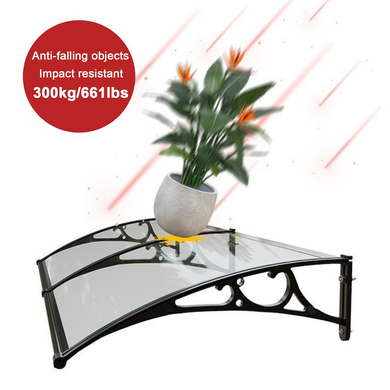 Transparentes Aluminium-Türvordach, UV-Schutz, 99 %, 4 Farben, schlankes Design, 120 x 120 cm / 47x47in, strapazierfähiges Polycarbonat und Aluminium, stilvolle Eingangsabdeckung.