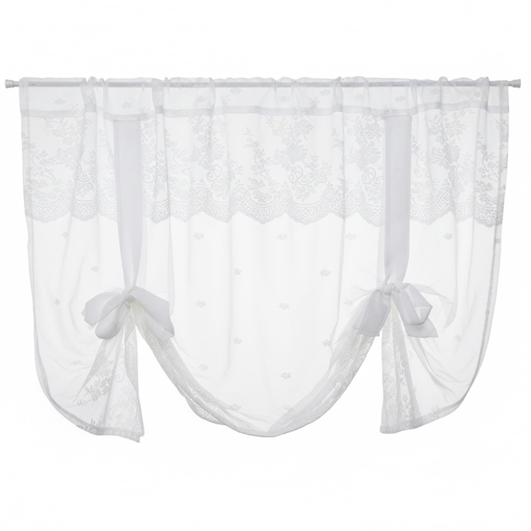 AwnsIMfreien Macrame Curtains for, White Lace Valance with Bow Tie-Backs, Sheer Tier Curtain for Kitchen & Bathroom, 39x59 Inch, 1 Panel, Macrame Window Valances