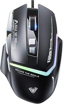 AULA S12Pro Wired Gaming Mouse، 12800 DPI Optical Gamer Mouse with RGB Backlit، 8 أزرار قابلة للبرمجة، برامج تدعم DIY Keybinds Rapid Fire Button