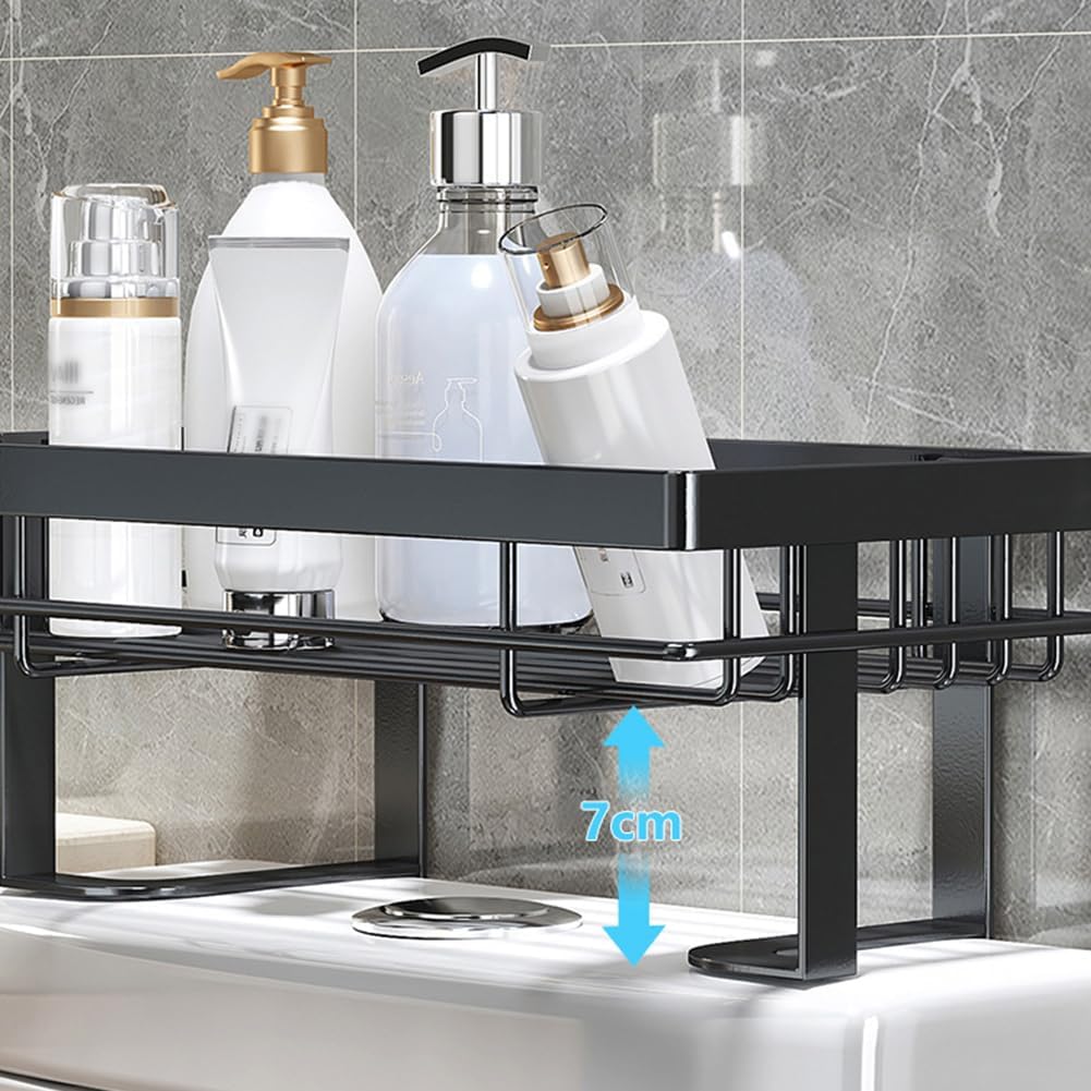 Garvee Scaffale salvaspazio sopra WC, organizer bagno sopra toilette | - Installazione senza fori (no drilling) - 3 ripiani - tre strati neri