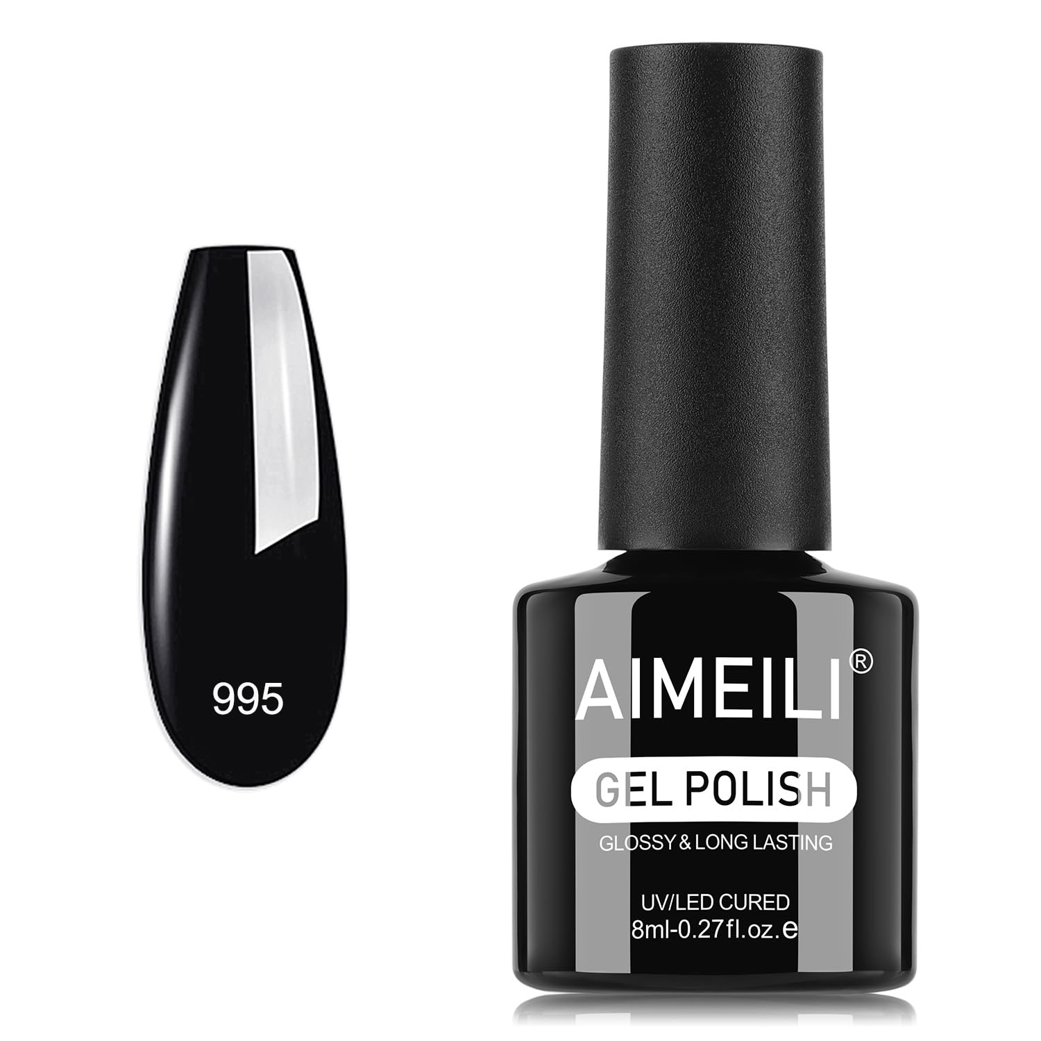 AIMEILI UV Nagellack Schwarz 8ml Color Gel Soak Off UV&LED Farbgel für Nägel Schwarz Gellack UV Gel Nagellack Gelnägel Nailart - 995