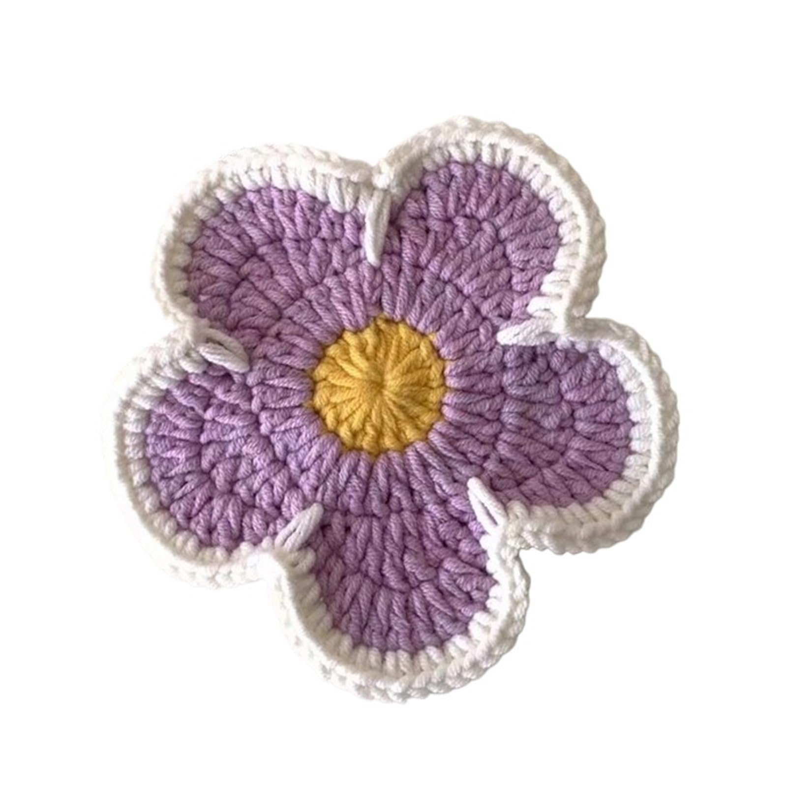 4pcs Handmade Crochet Round Coasters - Reusable Insulation Pads - Sunflower Design - Perfect For Desktop Decoration(Color 3)