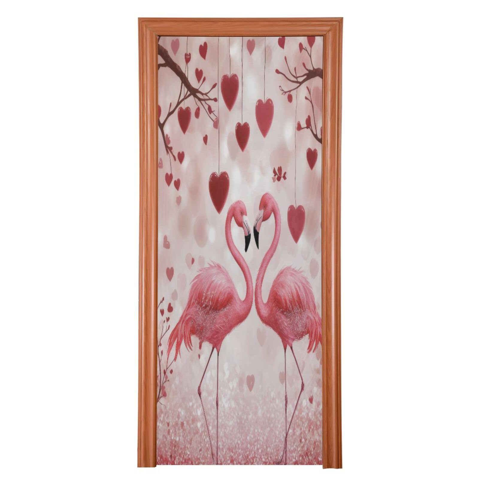 FLildon Romantic Flamingo Valentine's Day Door Cover Decoration, Party Accessory Porch Decor for Festive Ornament Room Door Covers 32 x 79 Inch