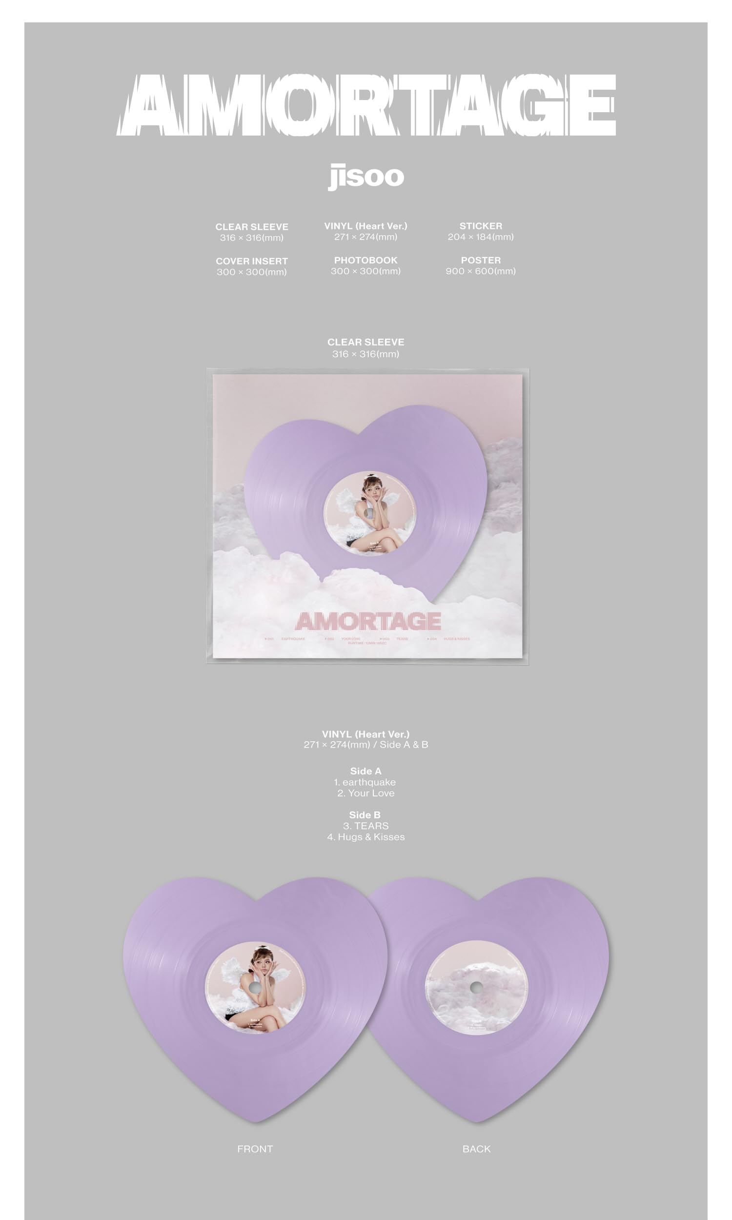 B'LACKP'INK J'isoo AMORTAGE - Mini album LP in vinile con tracciamento sigillato (versione a cuore)