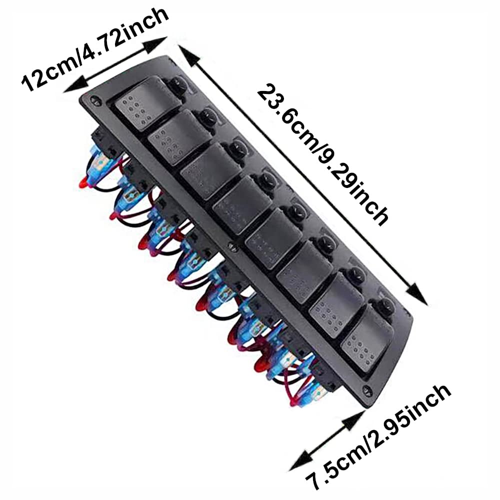 Riloer Panel de interruptor basculante de 8 bandas, 12 V, 24 V, universal, para barco, coche, con interruptores, impermeable, con luz verde/azul/roja