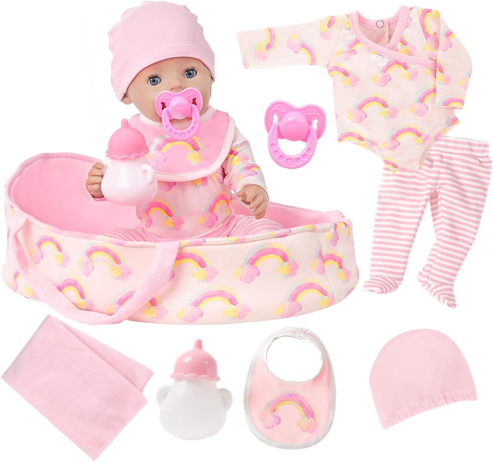 ZITA ELEMENT 8 Pcs Baby Doll Clothes with Bassinet for 17-22 Inch Dolls, Outfit Accessories (No Doll)