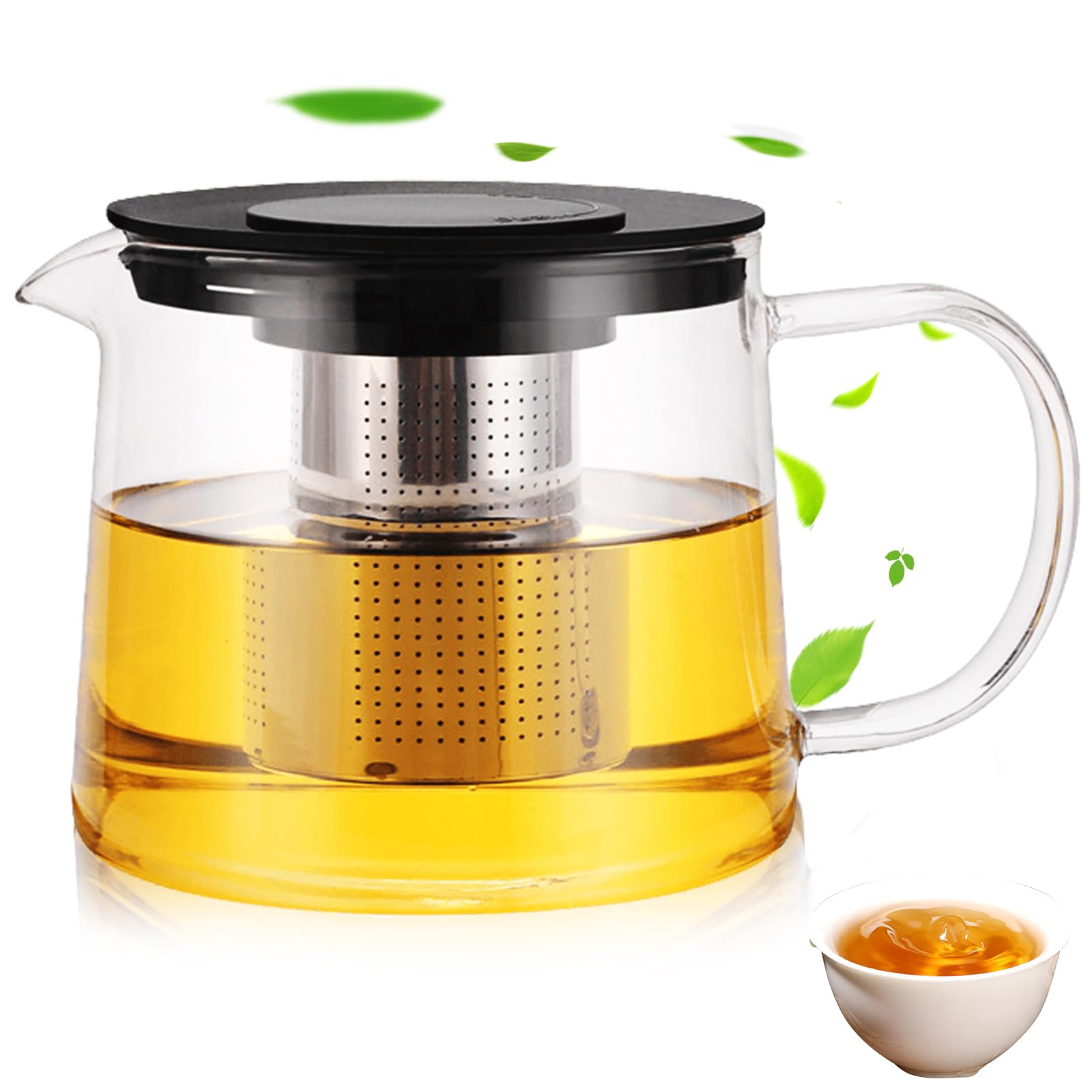 1.5L Glaskanne mit sieb, Teekanne mit Siebeinsatz, Teekanne aus Glas, Glasteekanne, Borosilikatglas Teeservice Überhitzungsschutz für schwarzen Tee, Grüner Tee, duftender Früchtetee
